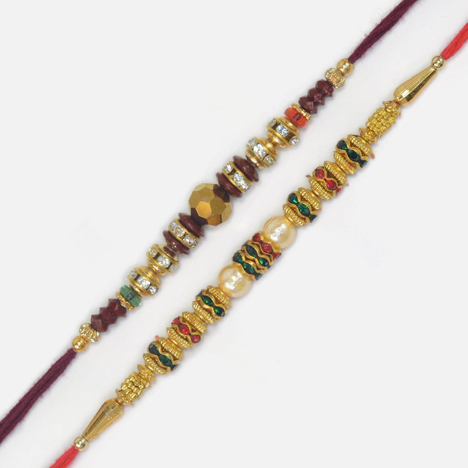 Pearl and Jewel Golden and Brown Shaded Beads Set of 2 Thread Rakhi