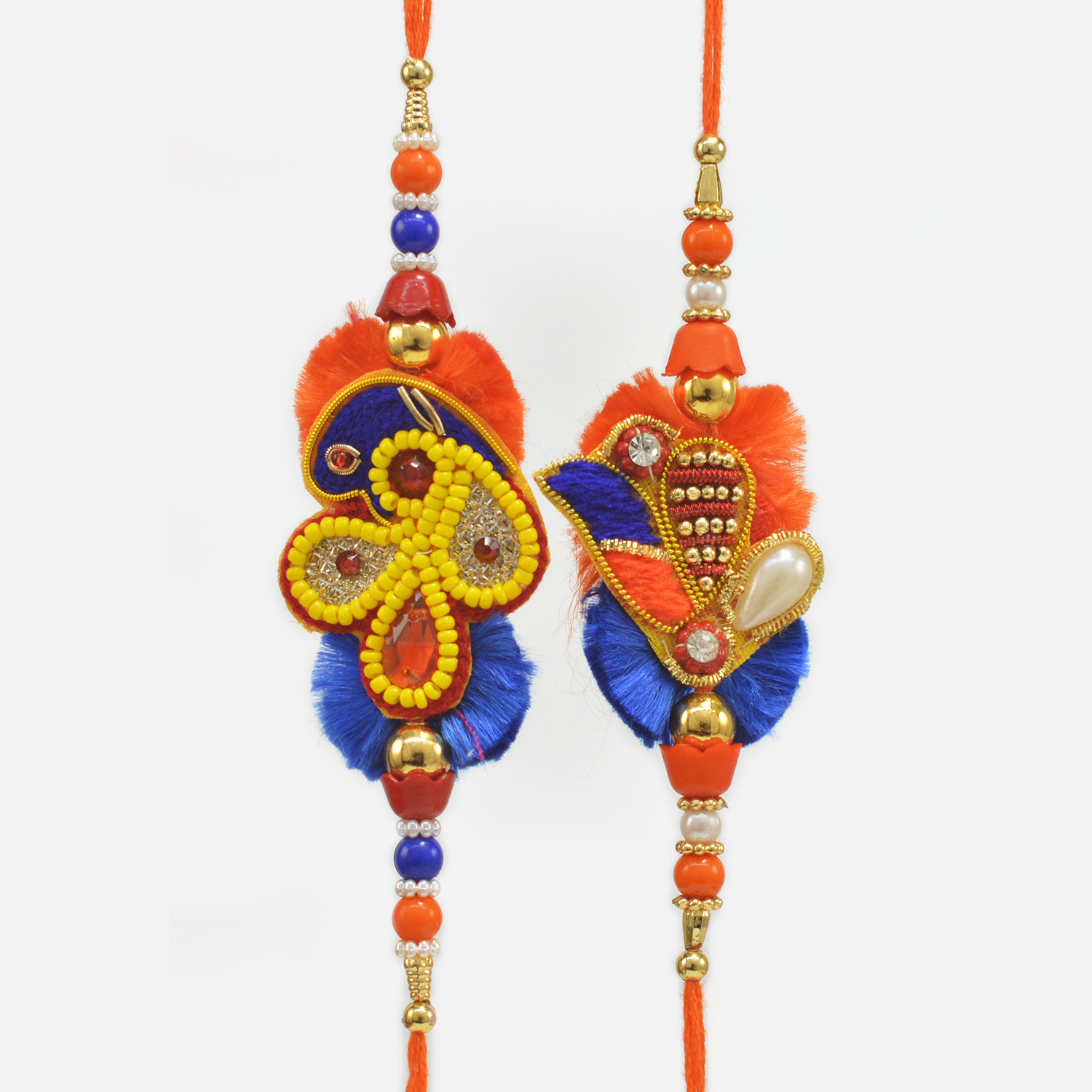 Red and Blue Shaded Zardosi Work Nice Looking Brother Rakhis Marvelous Set of 2