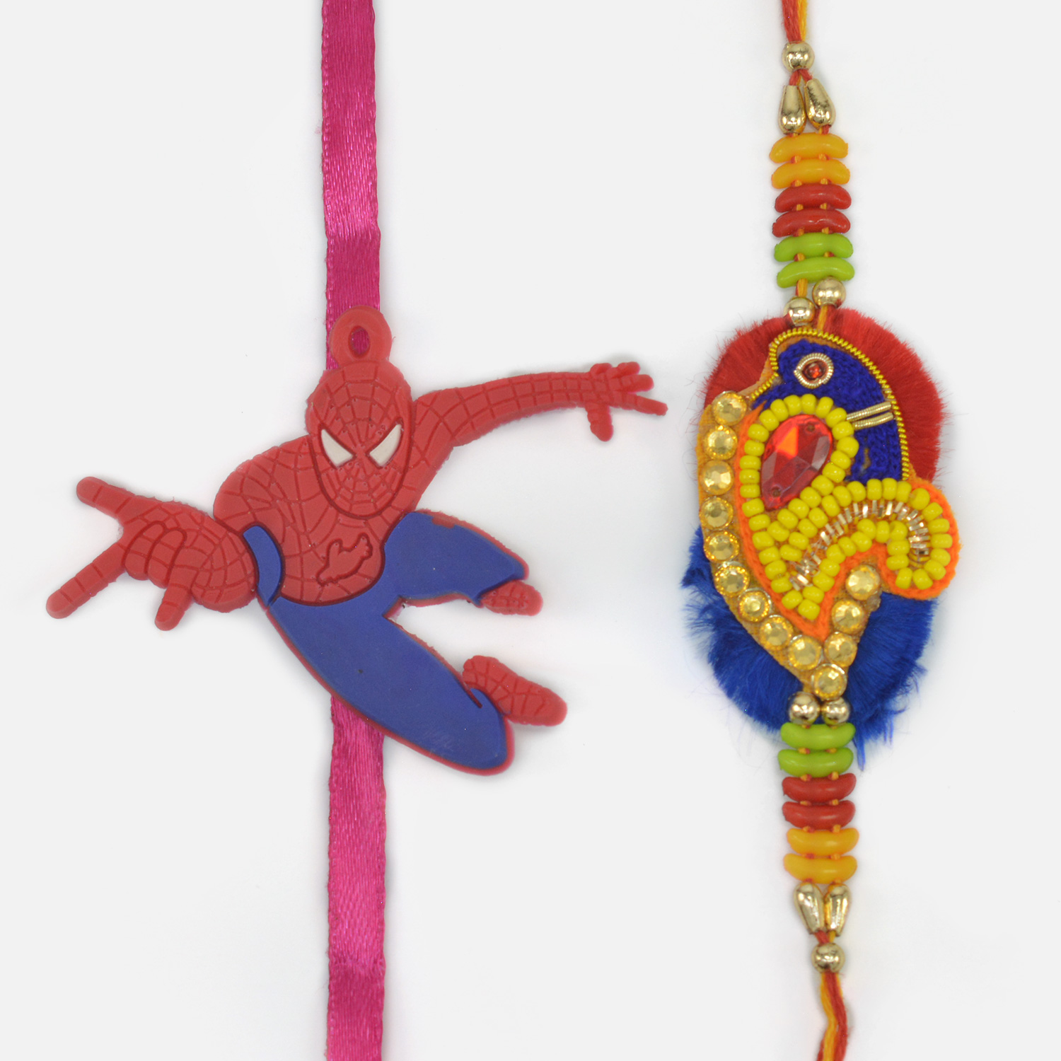 Amazing Spiderman Kid Rakhi with Peacock Designer Handcrafted Zardosi Bhai Rakhi