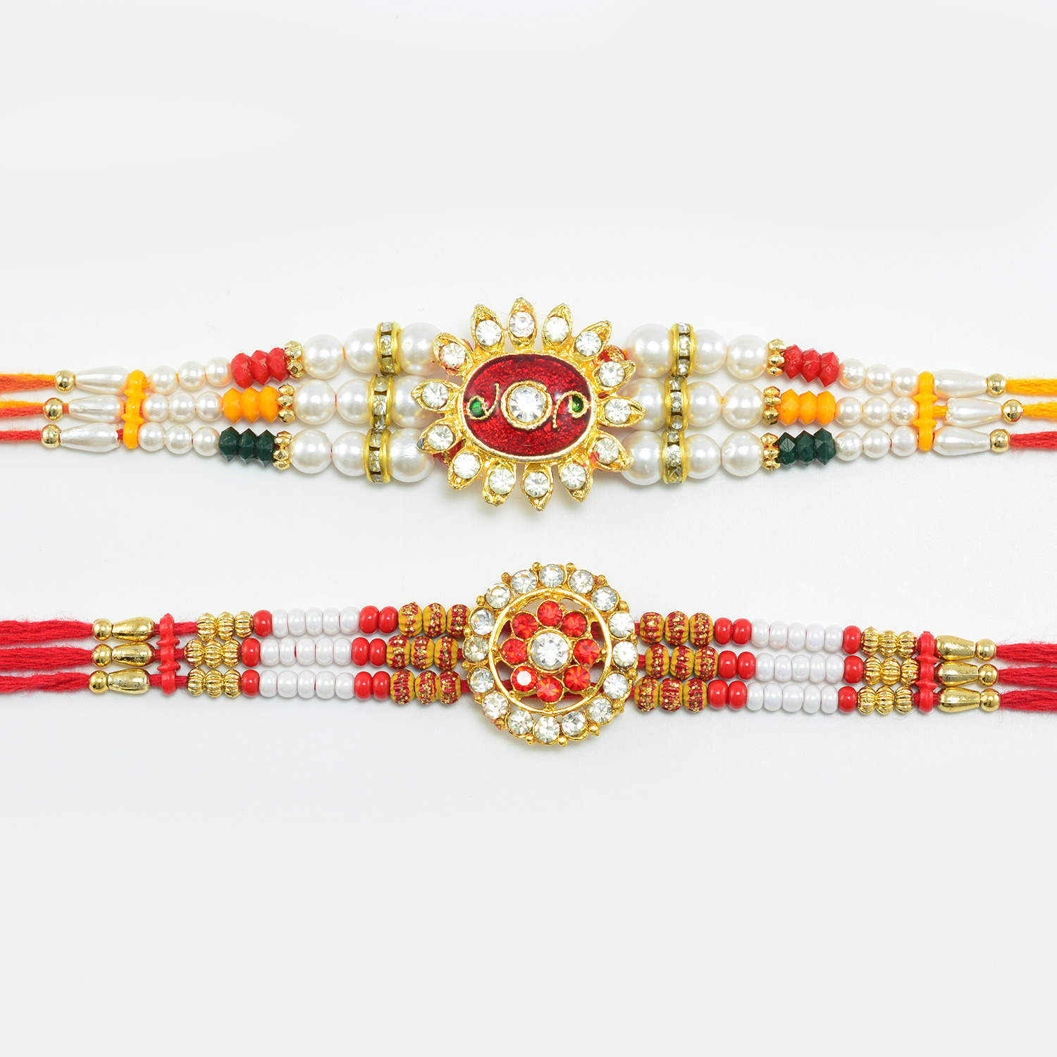 Whole Pearls Rakhi with Diamonds Studded Rakhi