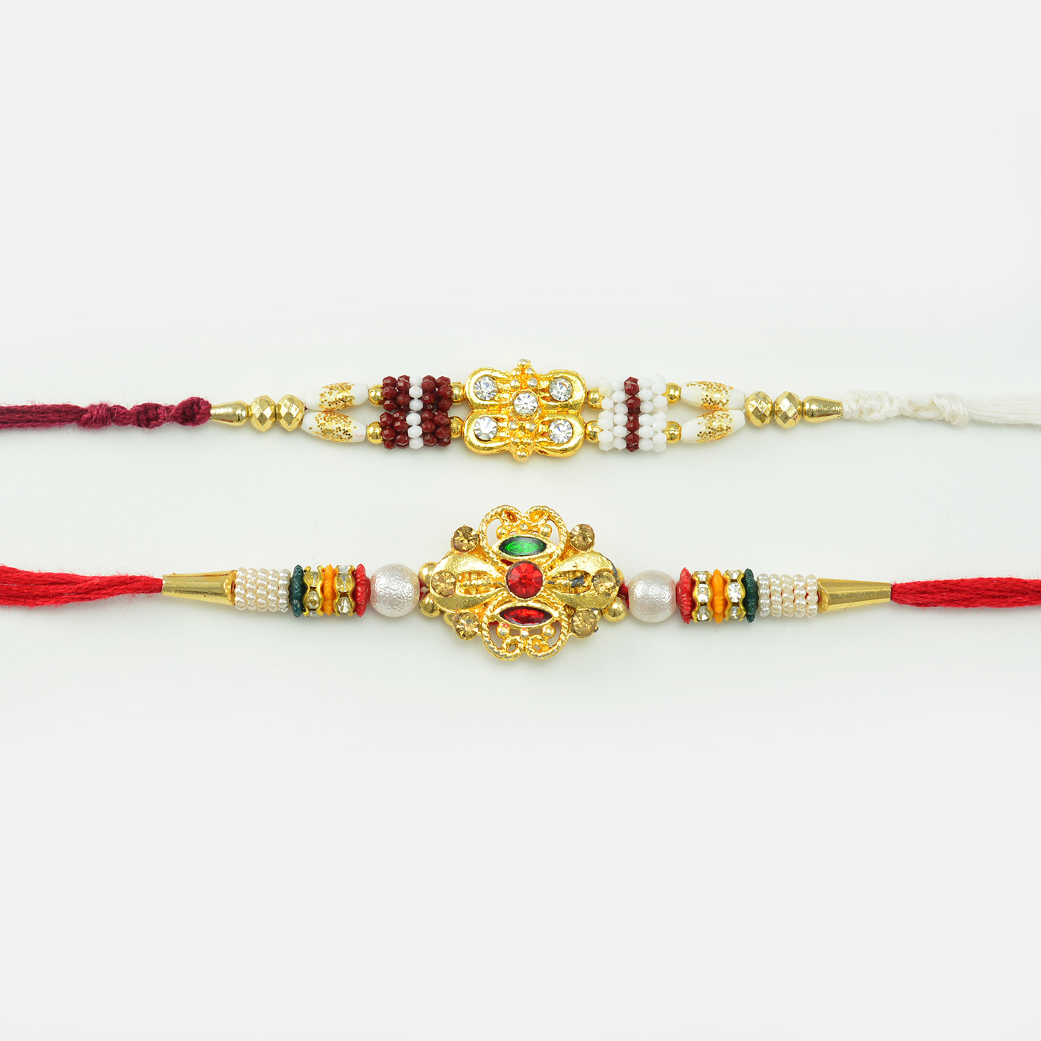 Attractive Designer Central Red Diamond And beads Rakhi 