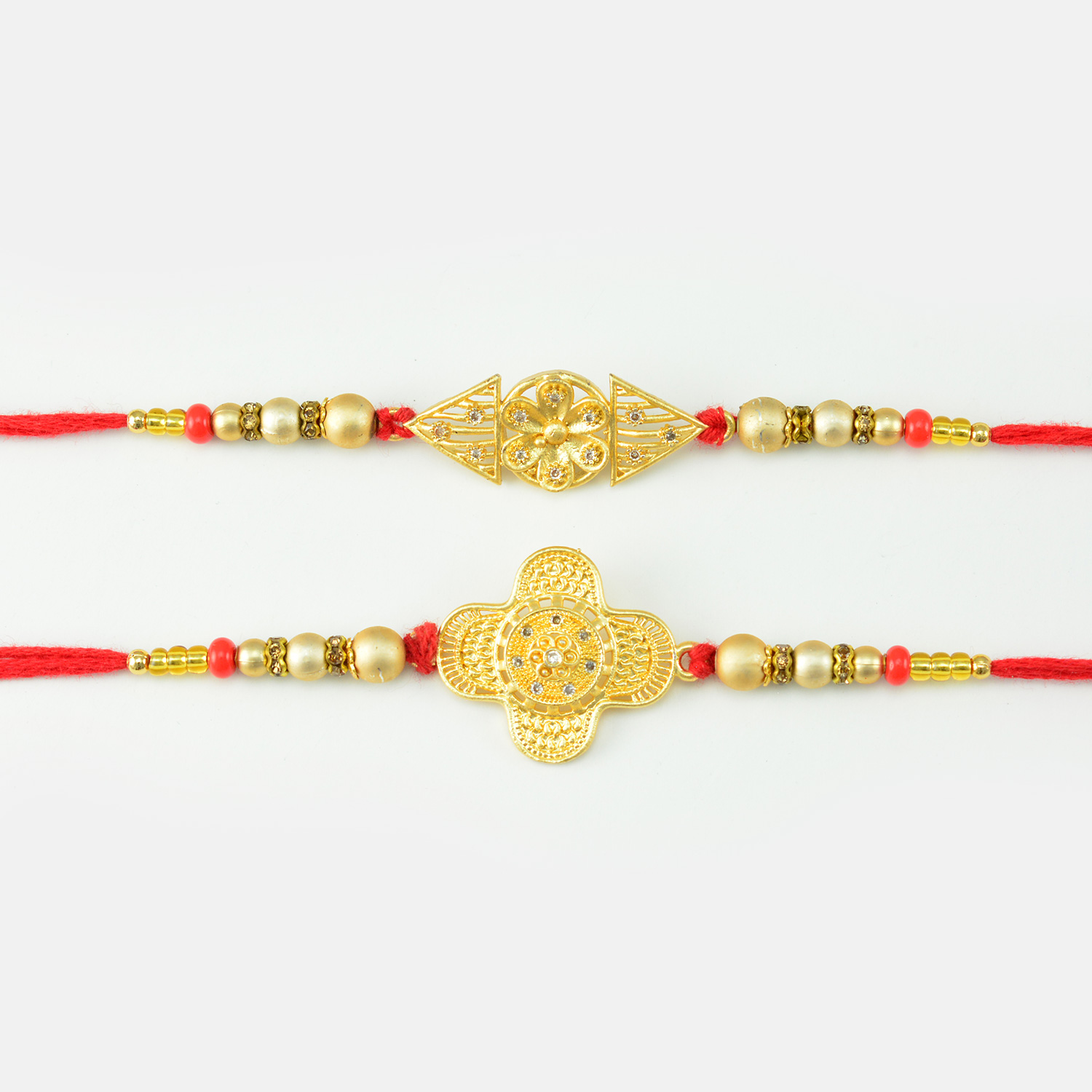 Golden Color Rakhi In Pearls And Diamonds