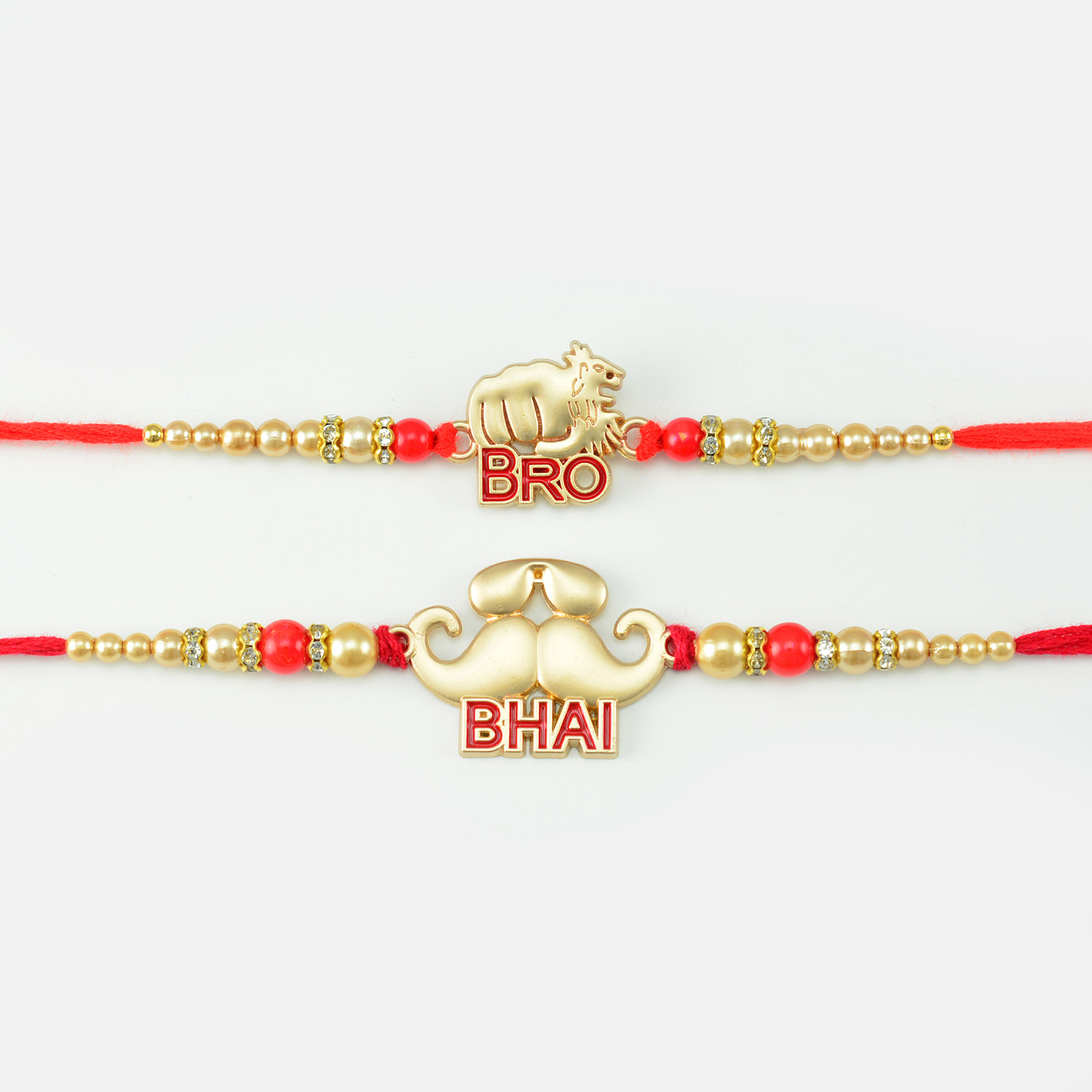 Golden Color Bro And Bhai Rakhi with Pearls