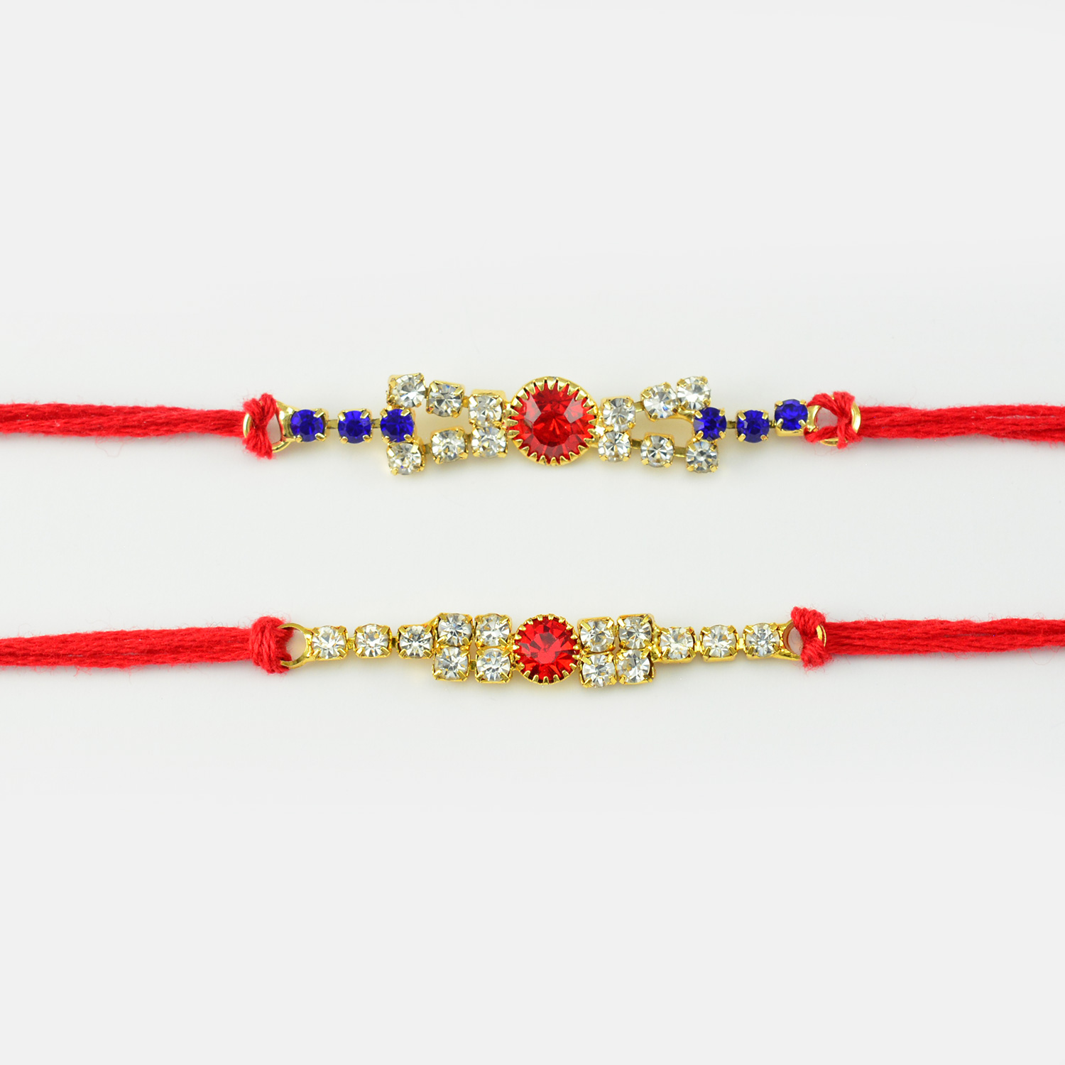 Blue And Red Color Diamond Rakhi Set of 2