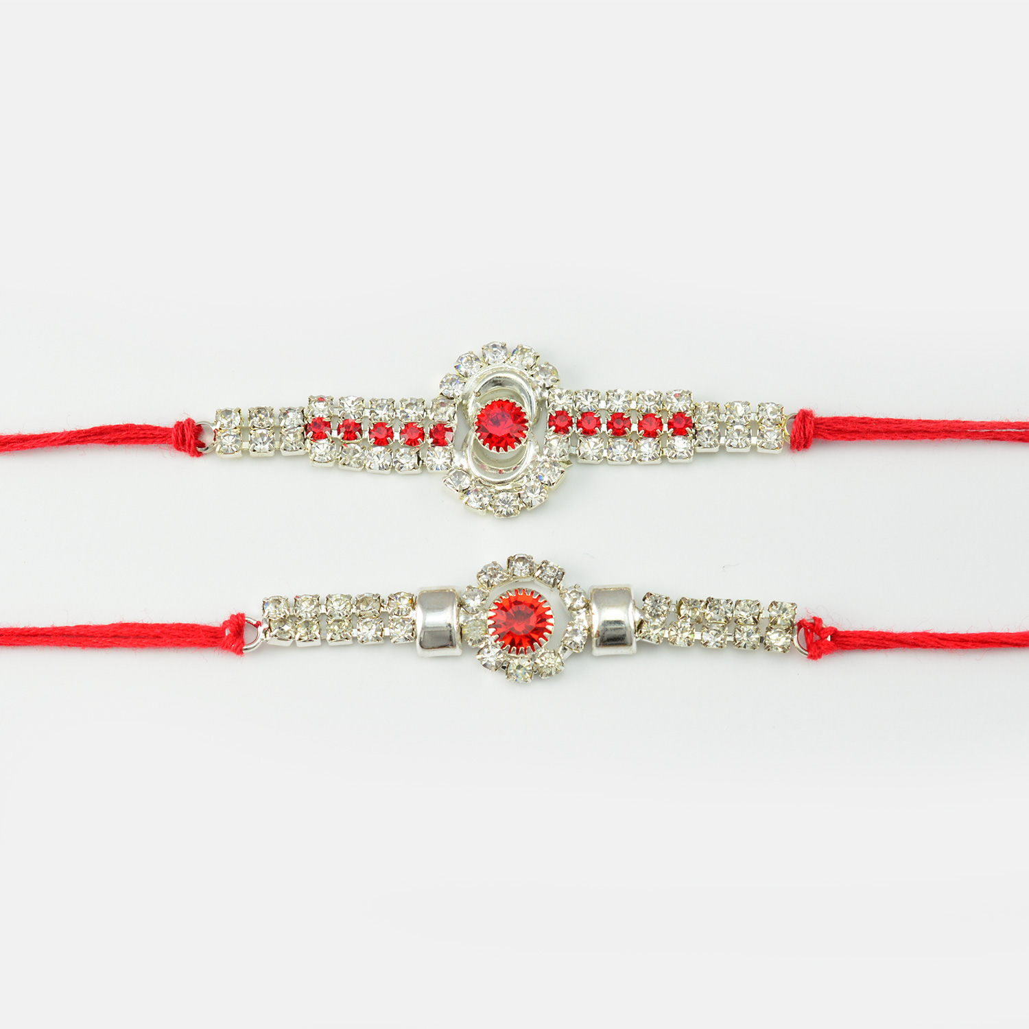 Unique Designer Red And Silver Diamonds Rakhi