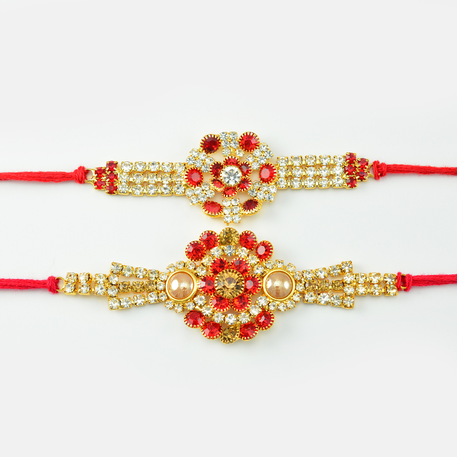 Amazing Red Diamond Designed Rakhi with 2 Pearls