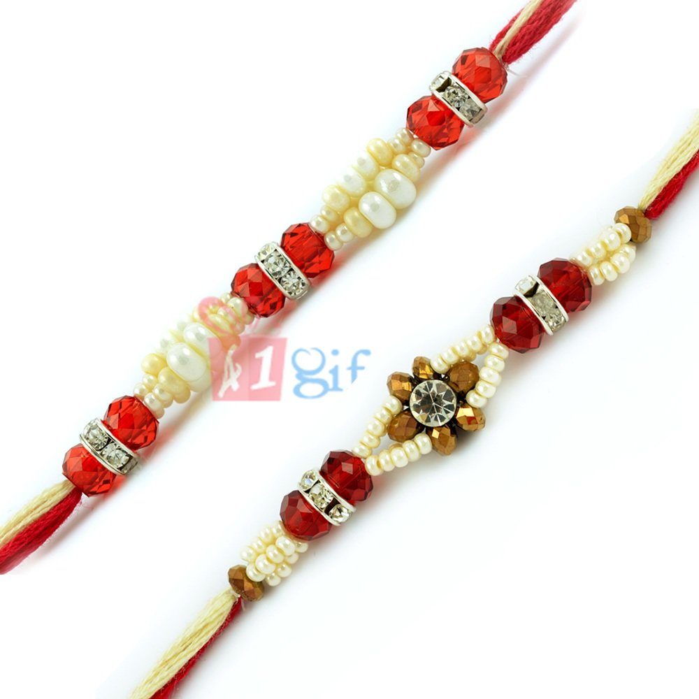 Superb Combo Rakhi Gifts of Pearl and Red Beads