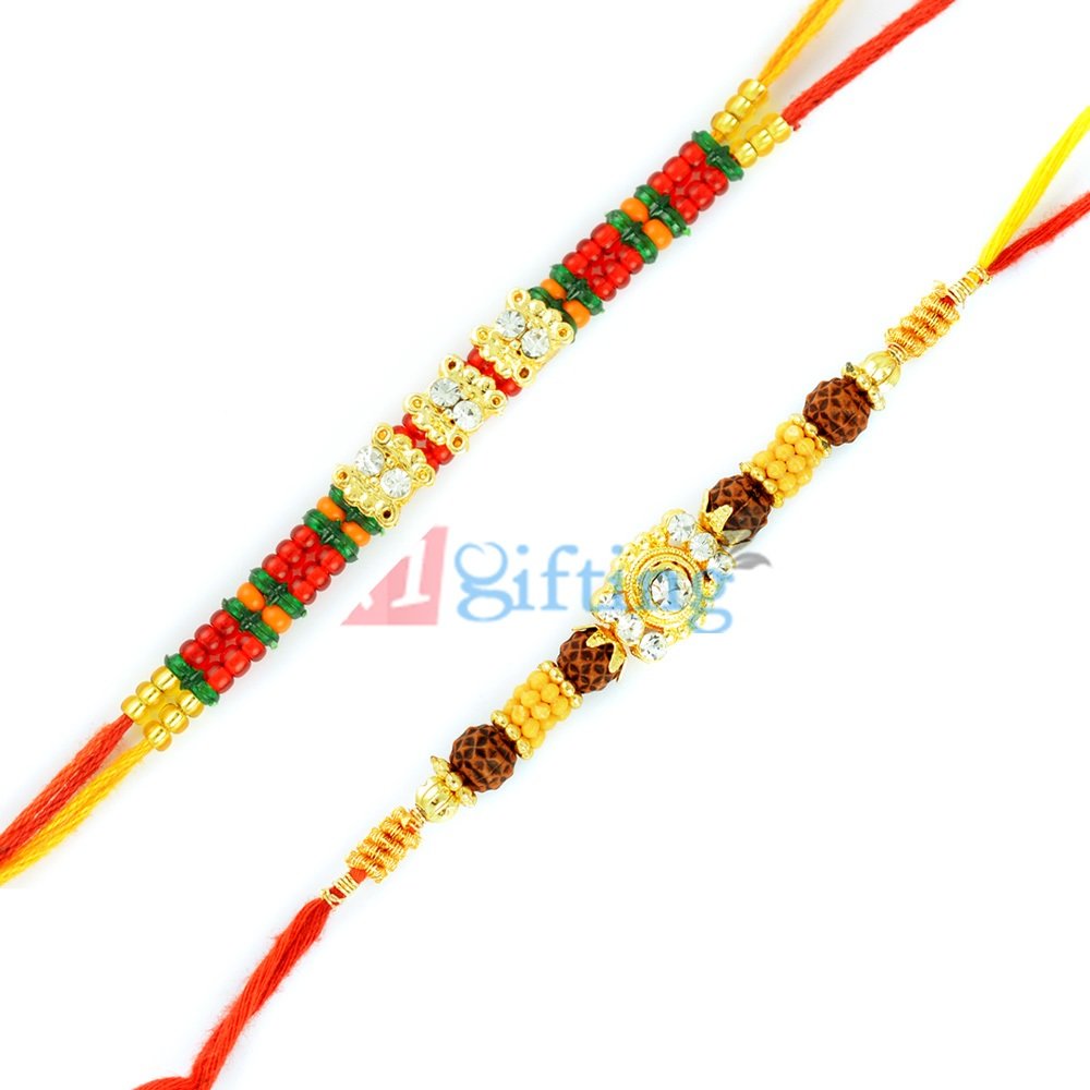 Cherubic Organized 2 Rakhis Gift Set of Beads