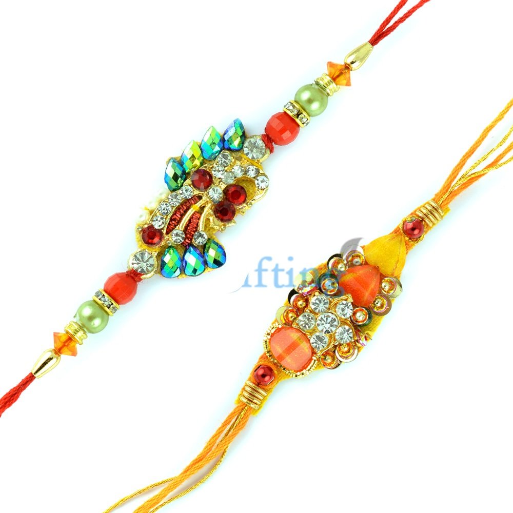 Butterfly Colorful Stone and Diamond Work Rakhi Gift Set