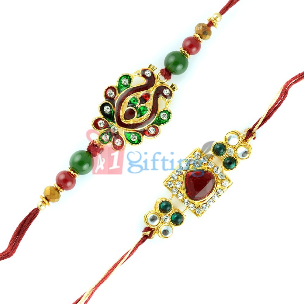 Kundan Meena Work Golden Jewels Combo Gift of Rakhi