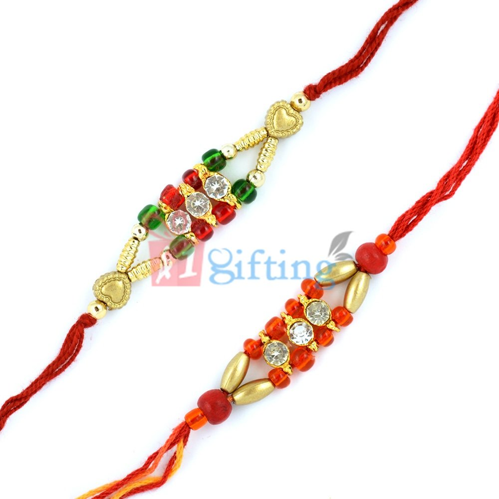 Pleasurable Glass and Golden Beads Special Rakhi Set