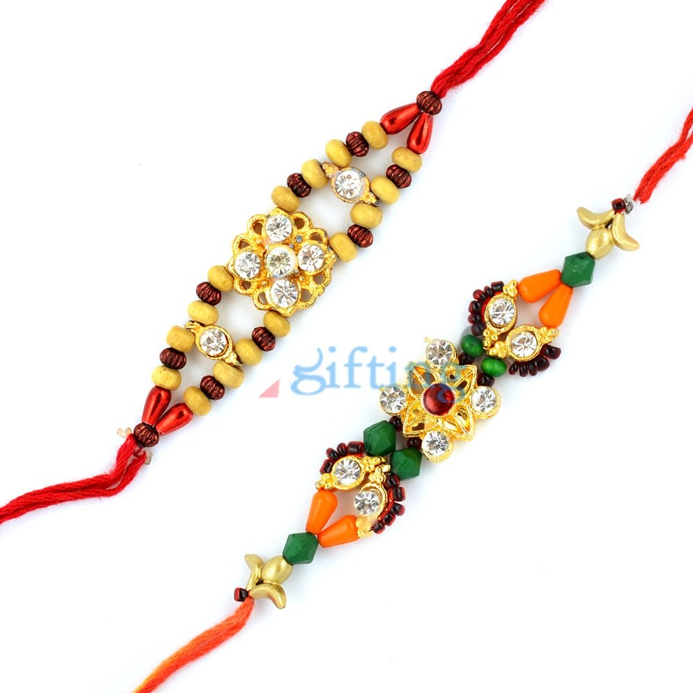 Fancy Designer Meenakari Sandalwood Beads n Jewel Rakhi Gift set