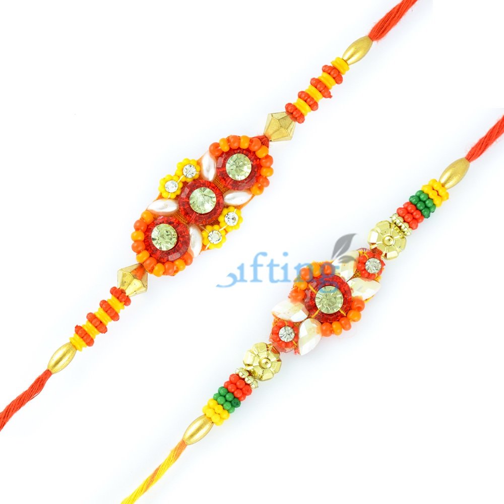 Exquisite Leafy and Colorful Beads Rakhi Gift Set