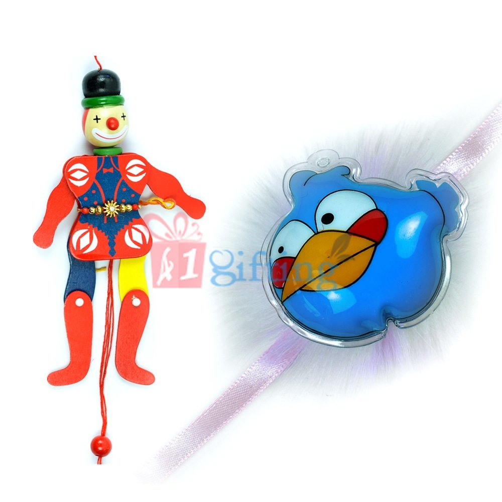 Jumping Pumping Clown and Angry Birds Soft Fiber Base Rakhi Set