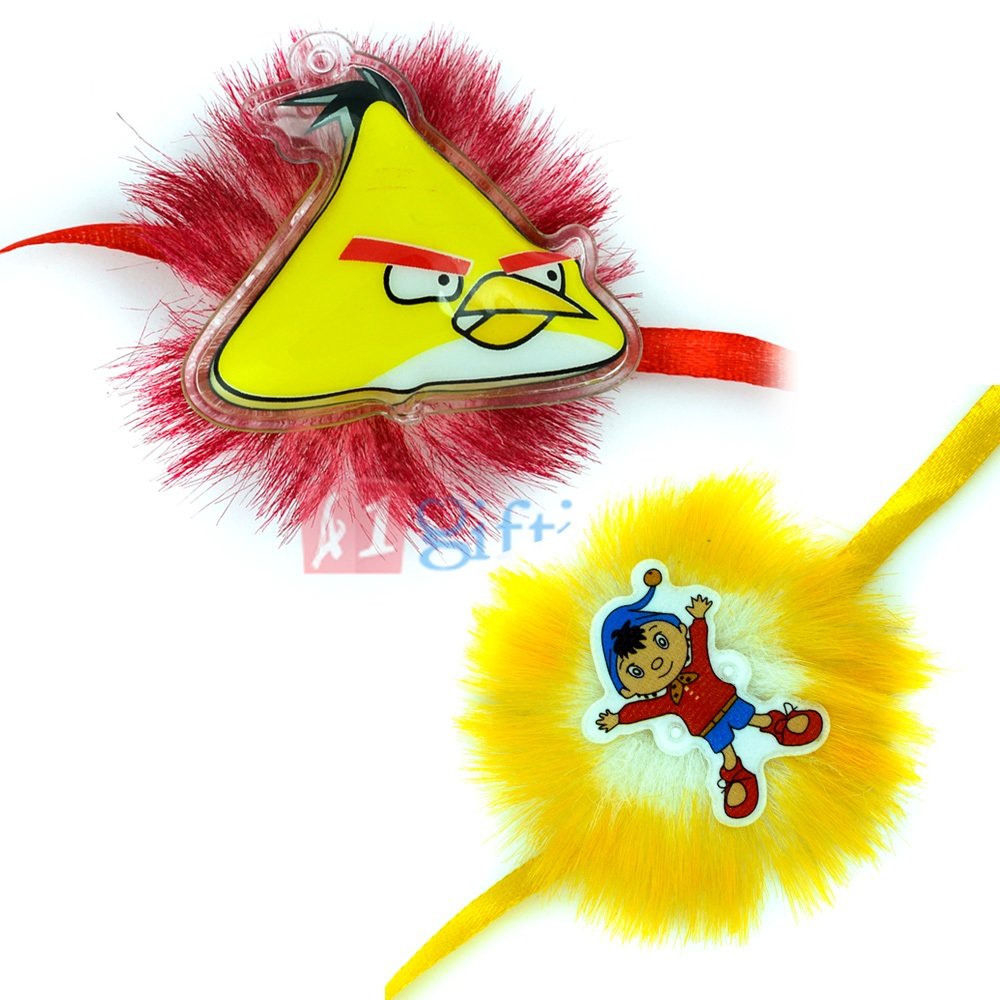 Little Noddy Toy and Yellow Cute Angry Birds Kids 2 Rakhi Gift Set