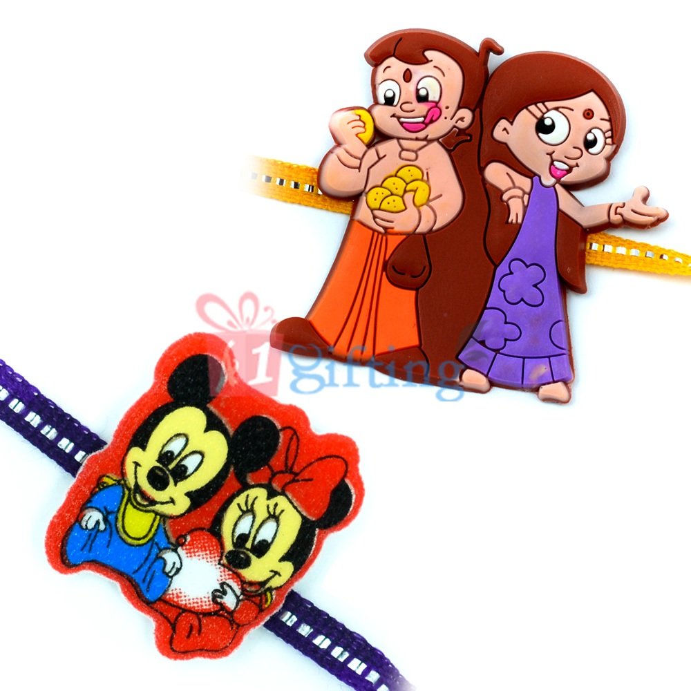 Chhota Bheem and Chutki n Mickey and Minnie Mouse Kids Rakhi Gift Set