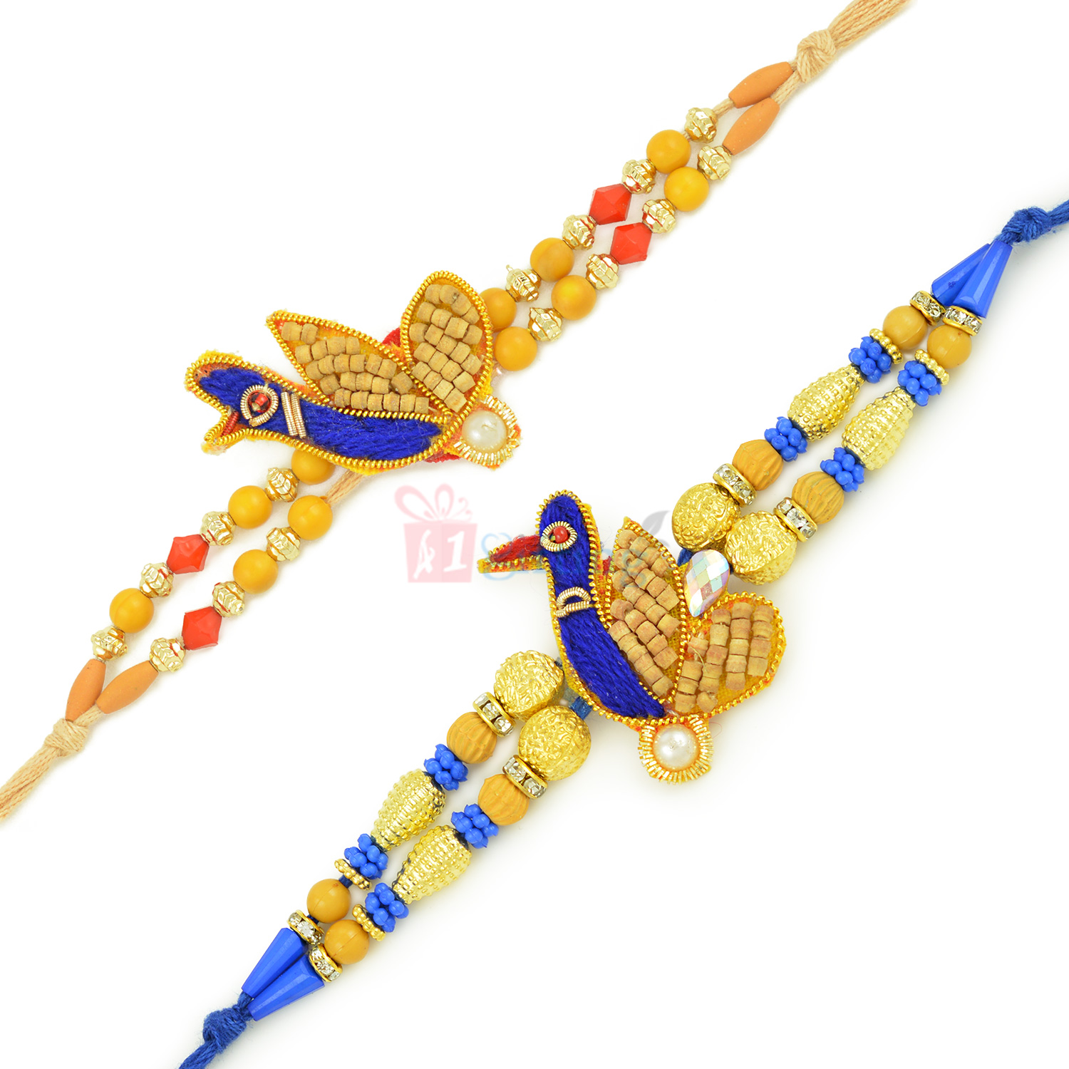 Superb Peacock Rakhi Set with Auspicious Sandalwood Beads Work