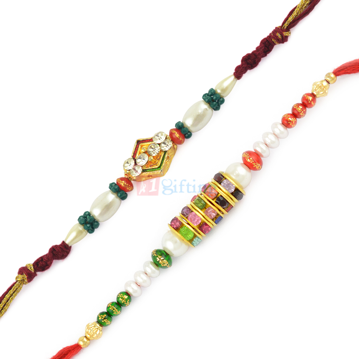 Loverly Colorful Diamond and Pearl Designer 2 Rakhi Set for Brothers