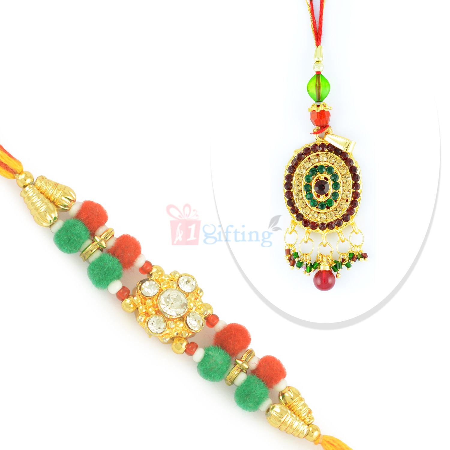 Marvellous Diamond and Beads Pair Rakhi Set