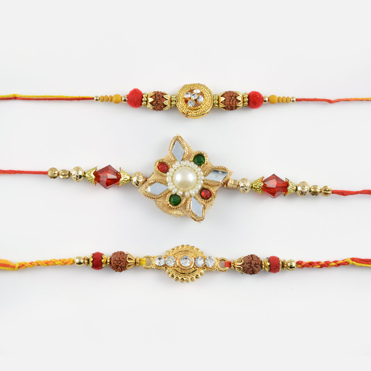 Divine Rudraksha Rakhi Set of 3 with Colored Beads