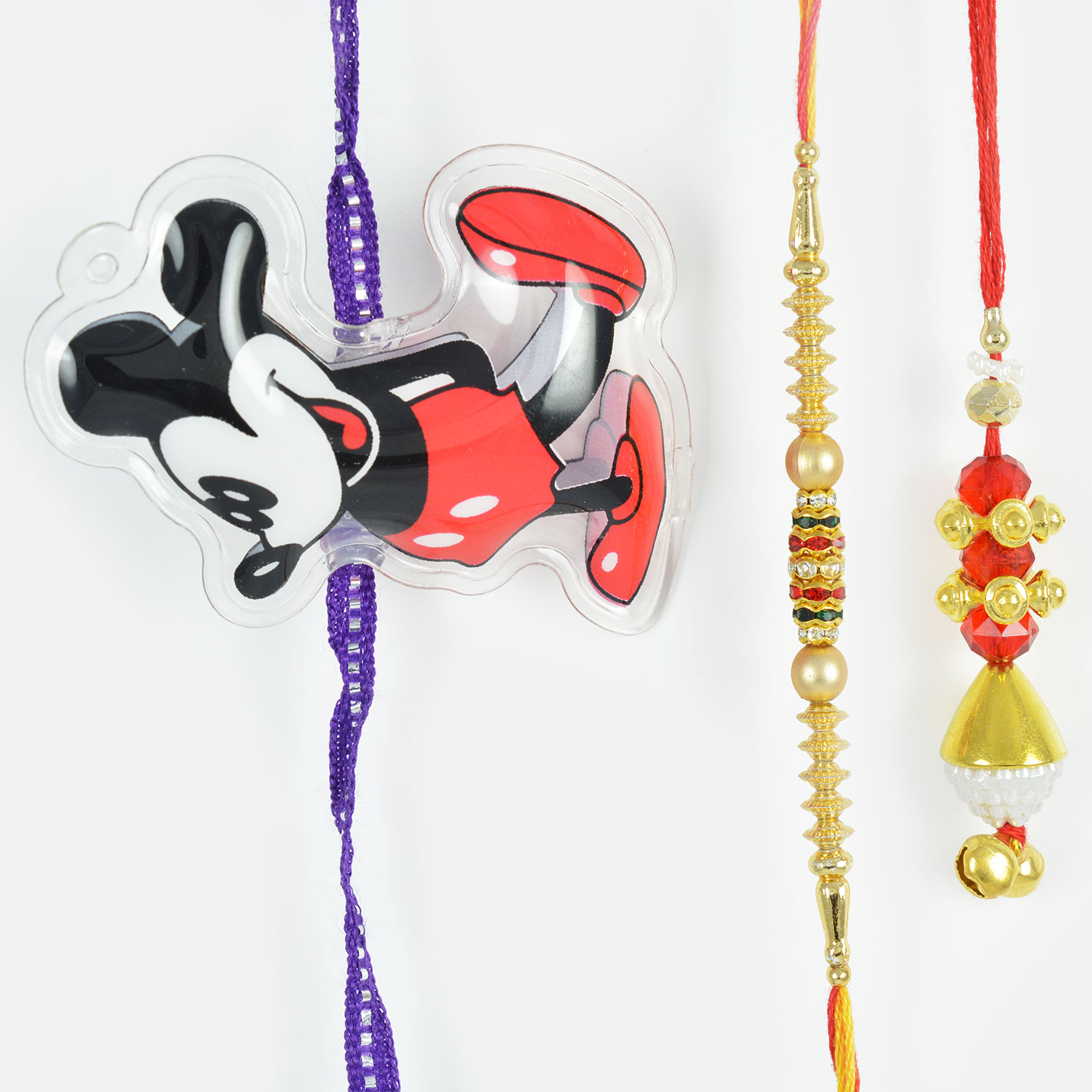 Simple and Elegant Bhaiya-Bhabhi Rakhi and Mickey Mouse Rakhi Set of 3