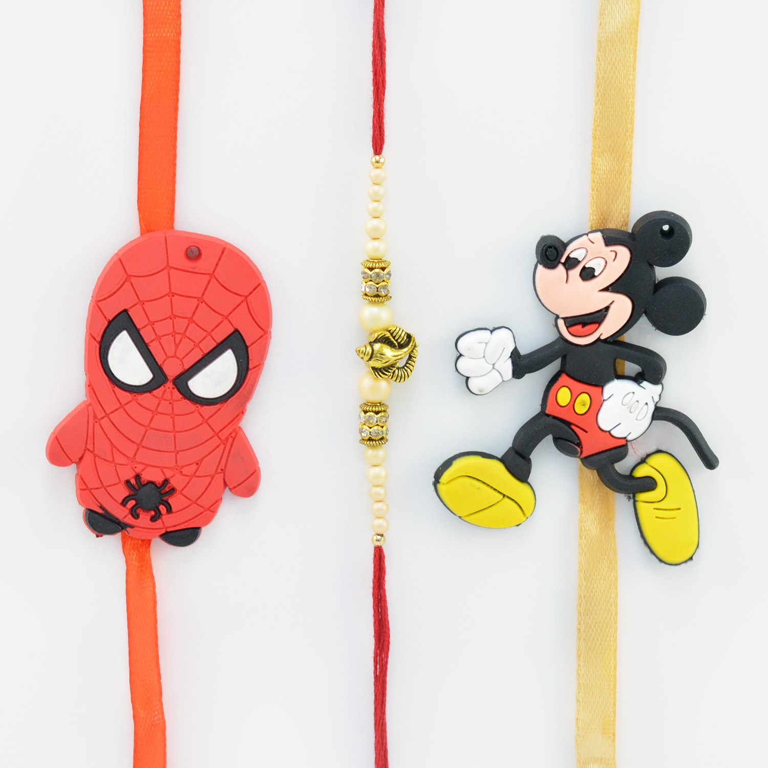 Spider Man and Mickey Mouse Rakhi for Kid with Ganesha Rakhi for Brother.
