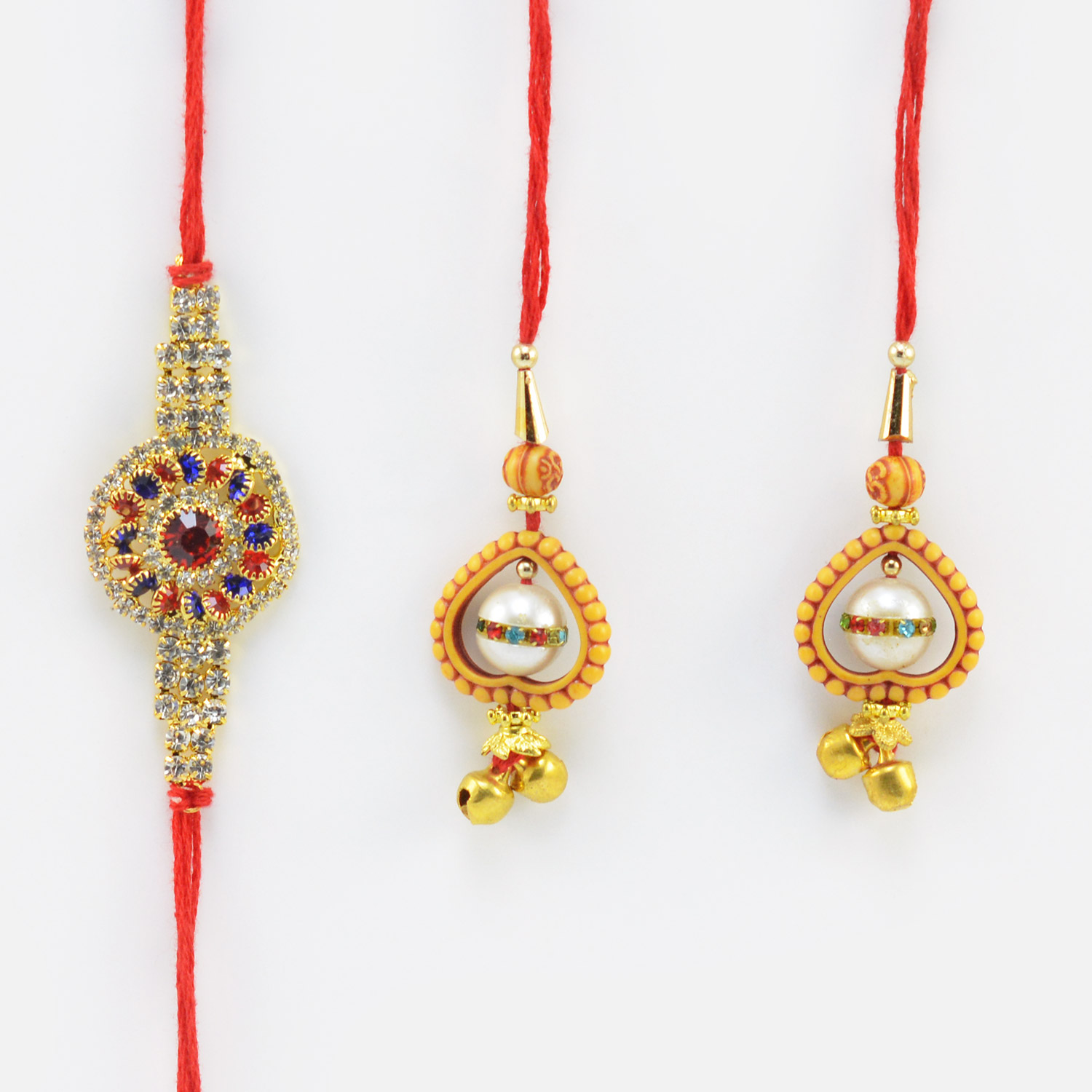 Elegant Set of Studded Dieamon Jewel Brother Rakhi with 2 Lumba Rakhis.