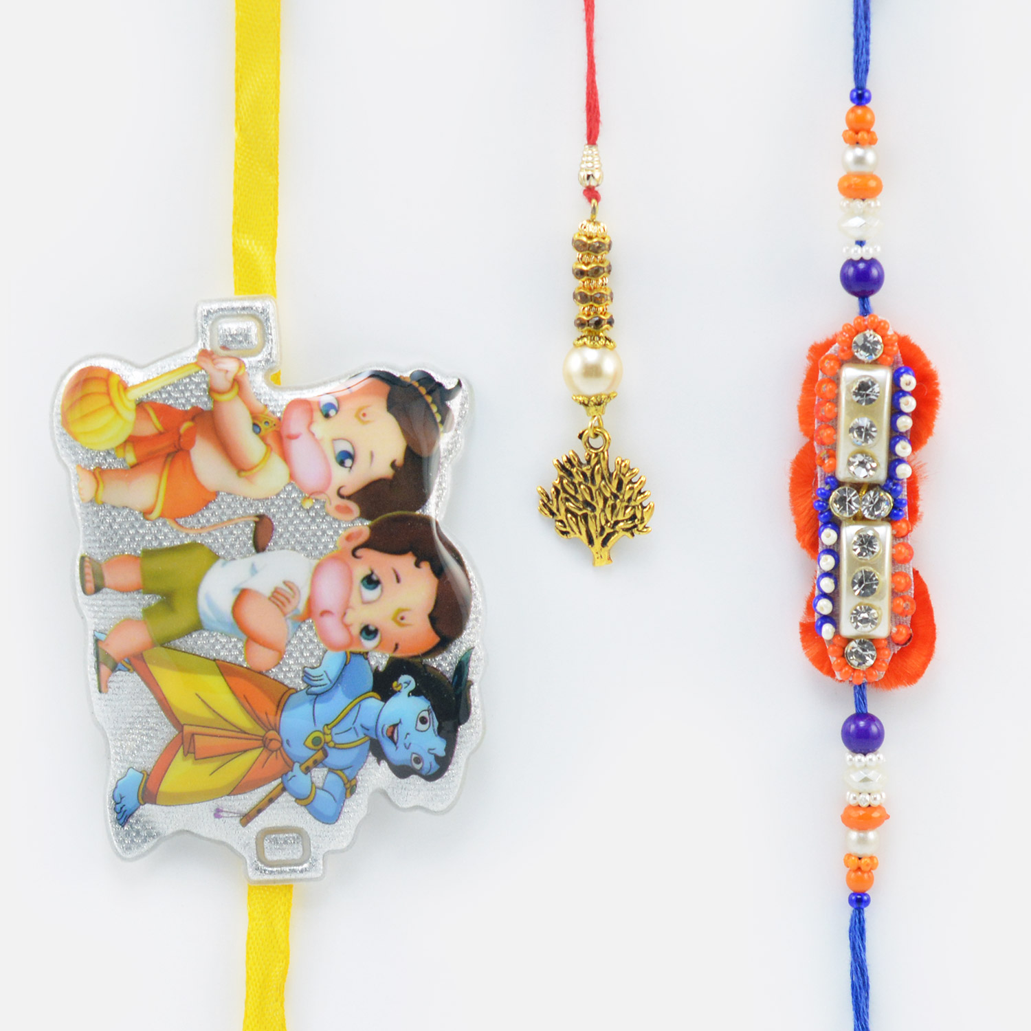 Ganesha Hanuman Rakhi for Kid with a Lumba and Rakhi for Brother Set of 3 Rakhis.