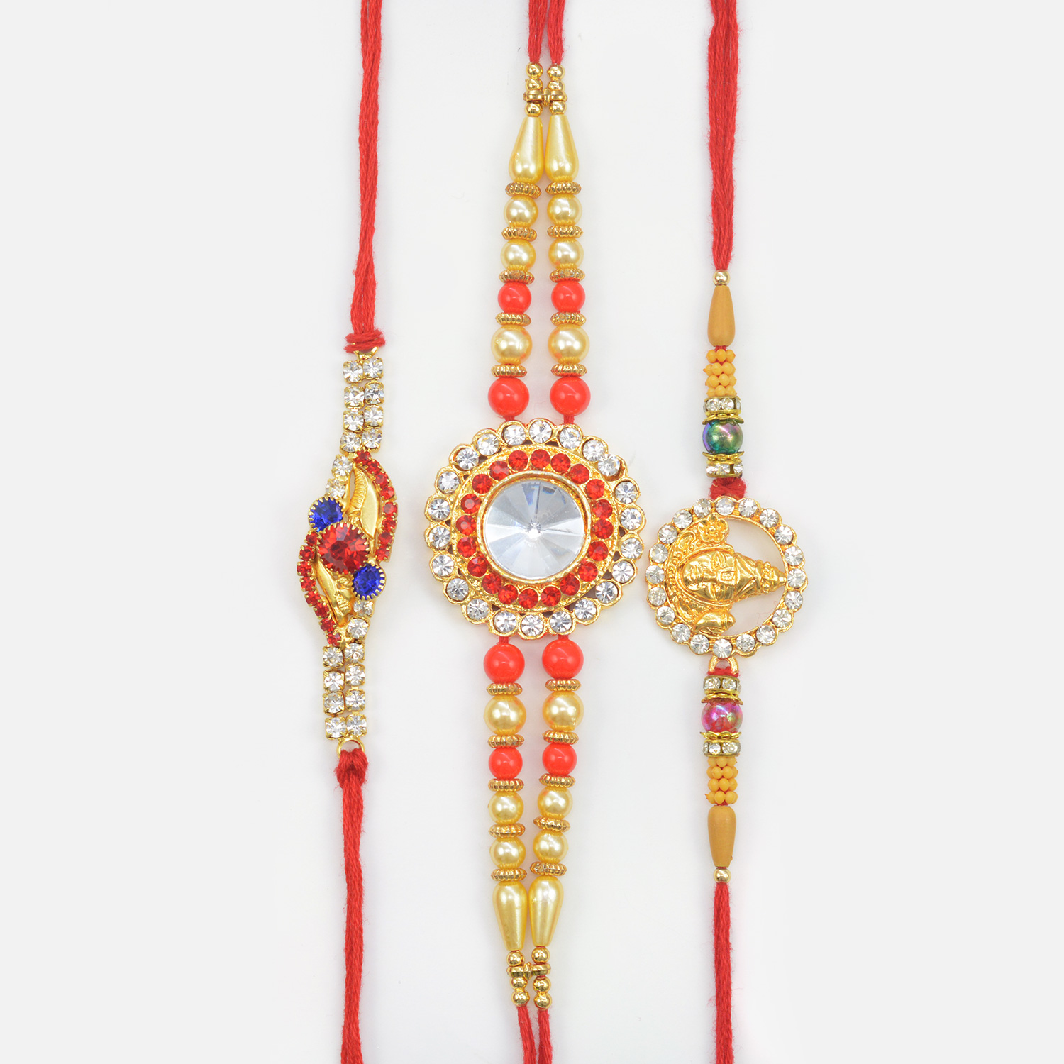 Big Diamond In Mid with Lord Shiva and New Pattern Rakhi Set of Awesome 3 Rakhis