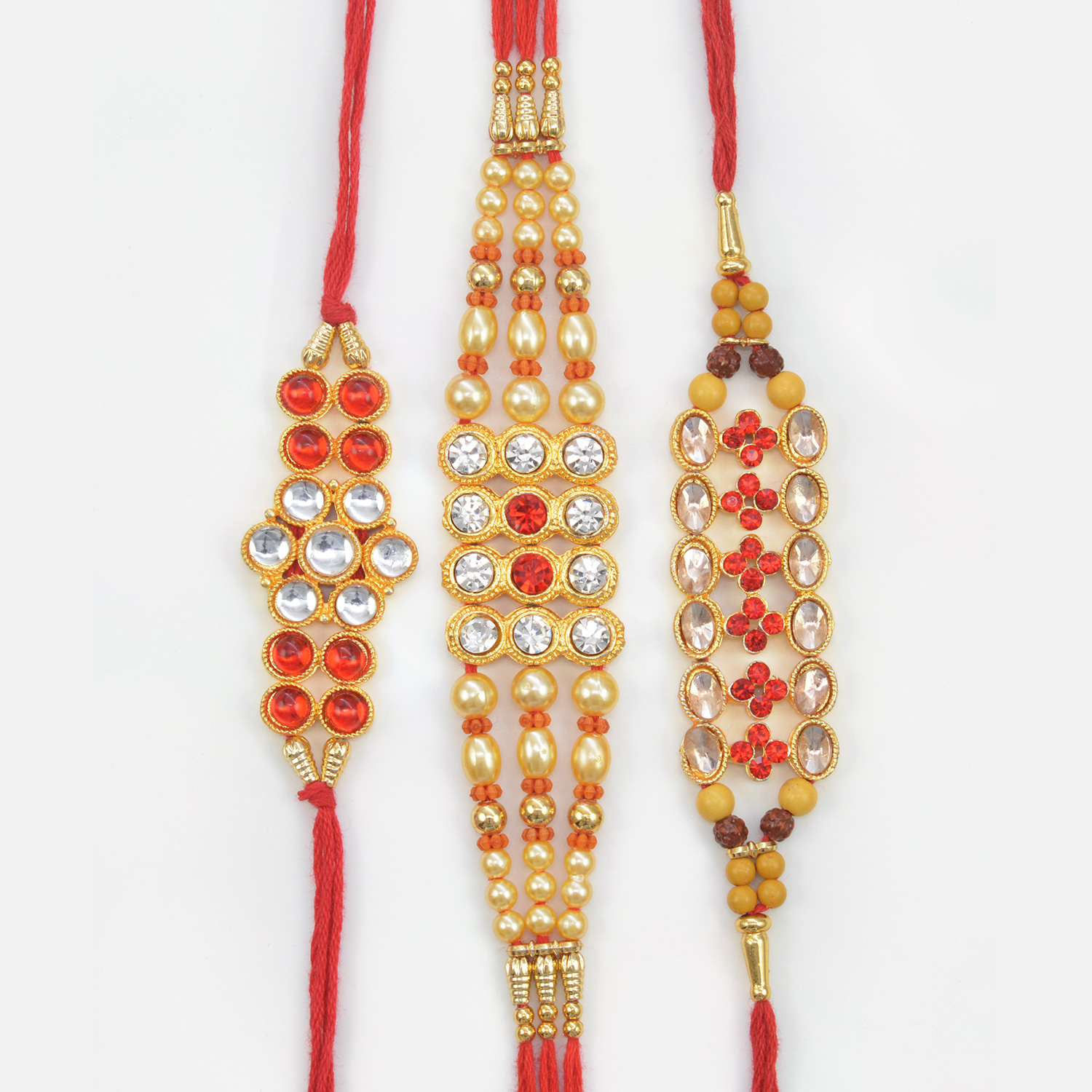 Jewels Special Three Diamond Dotted Stylish Rakhis Set for 3 Brothers
