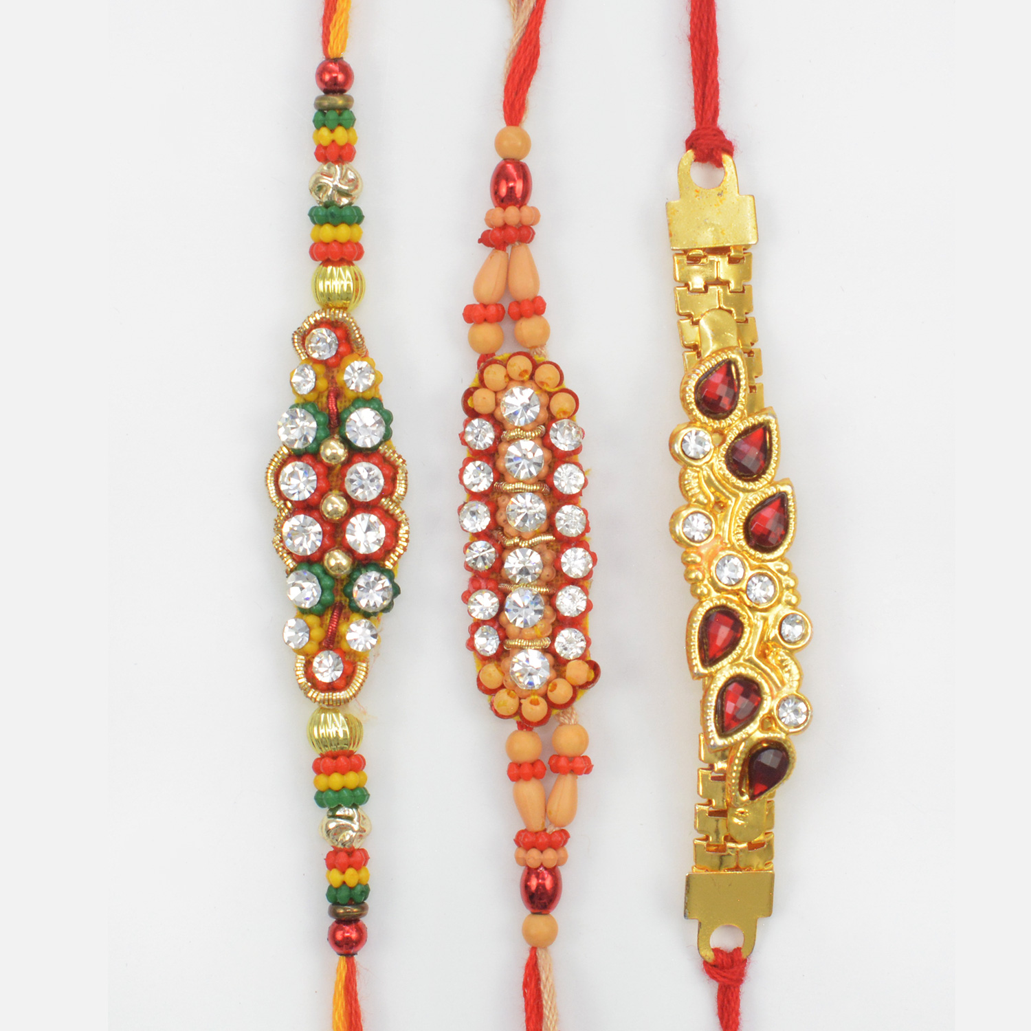 3 Fancy Jewel Studded Brother Dazzling Stone Stunning Rakhis for Brothers