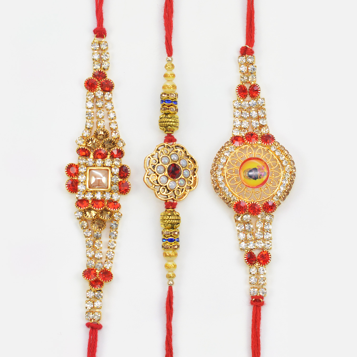 Newly Designed Latest Jewels Floral and God Marvelous Looking 3 Brother Rakhis