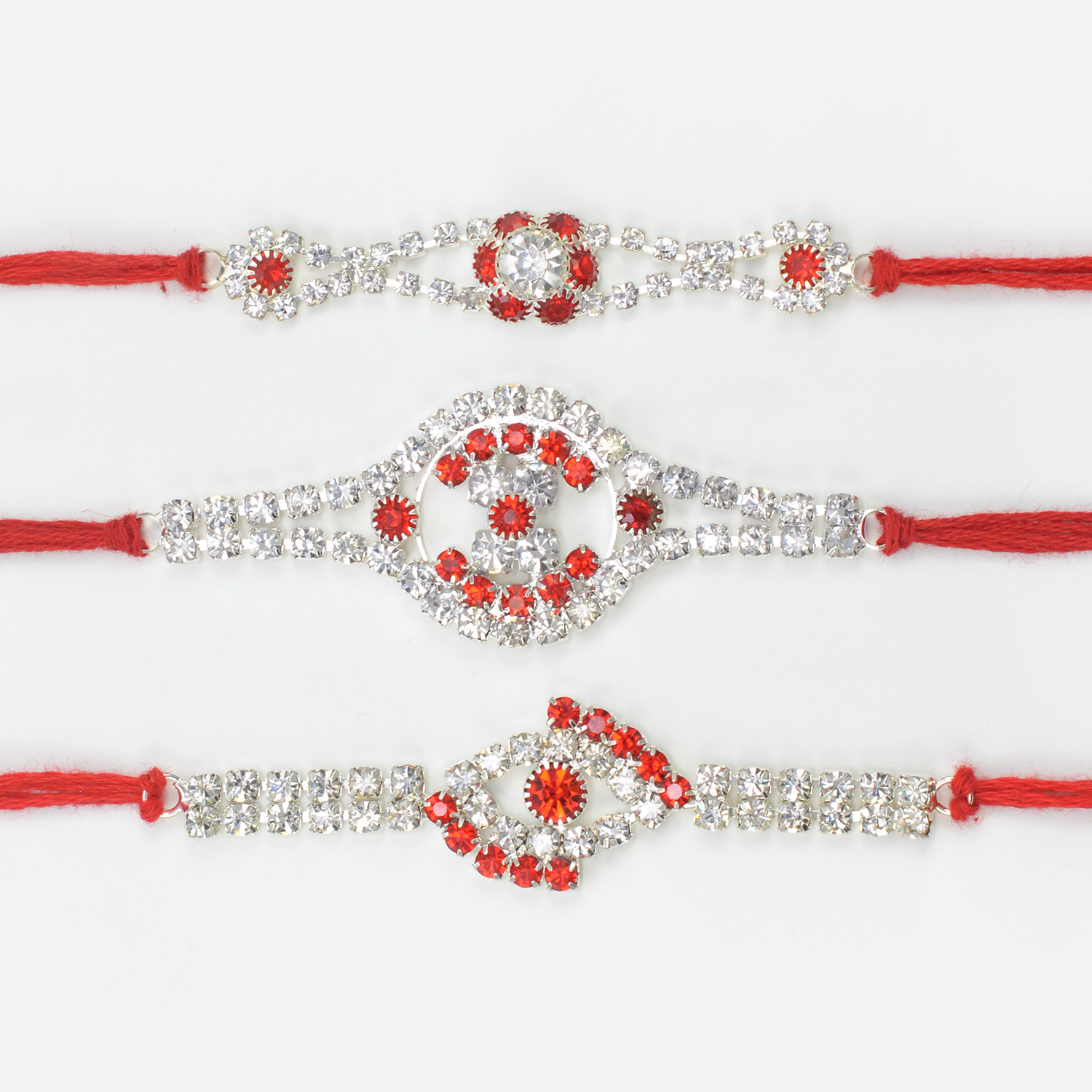 Red and White Diamonds Special Mauli Fine Work Awesome Rakhis Set