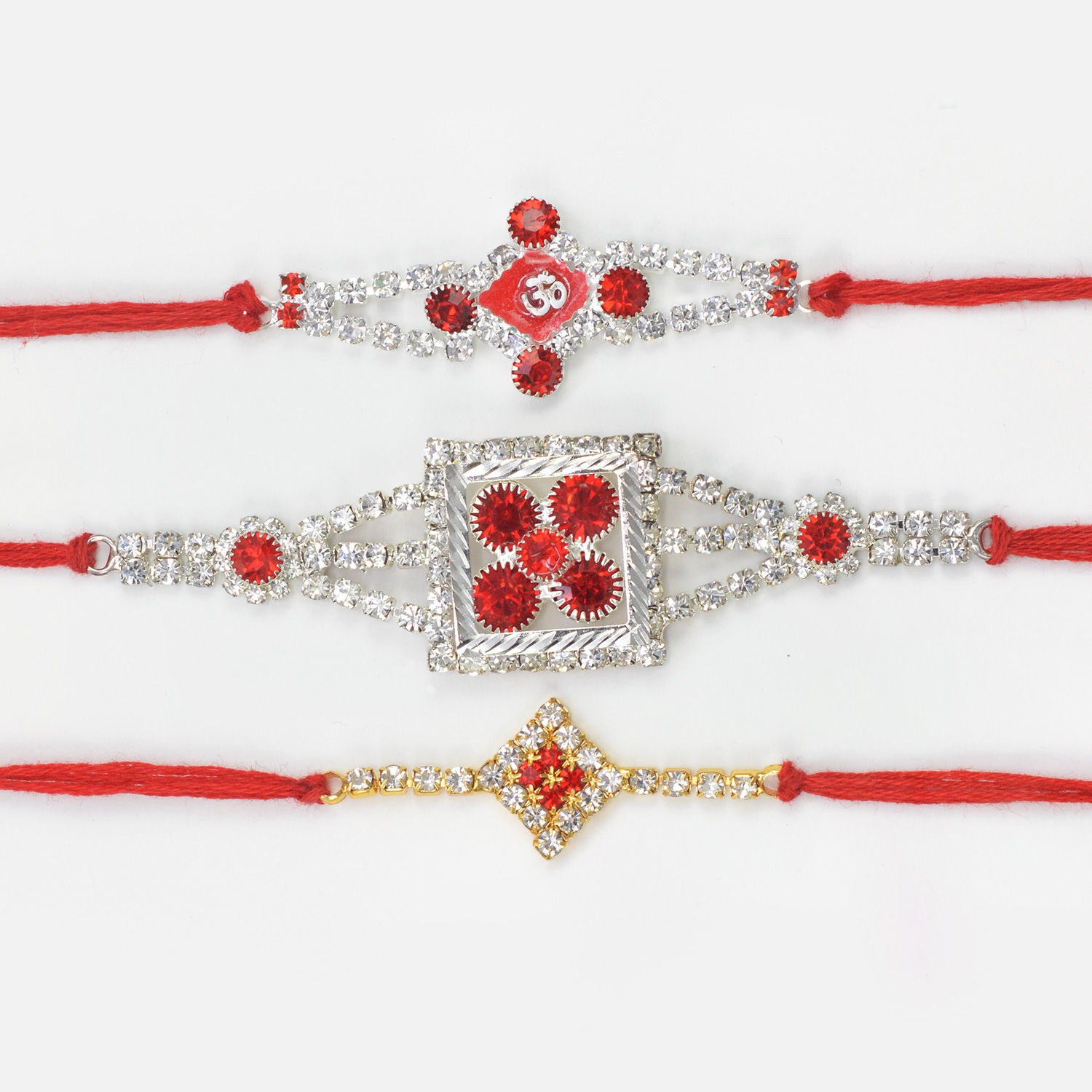 Square Flower and Rhombus Shape Different and Amazing Pattern Mauli Rakhis for Brother