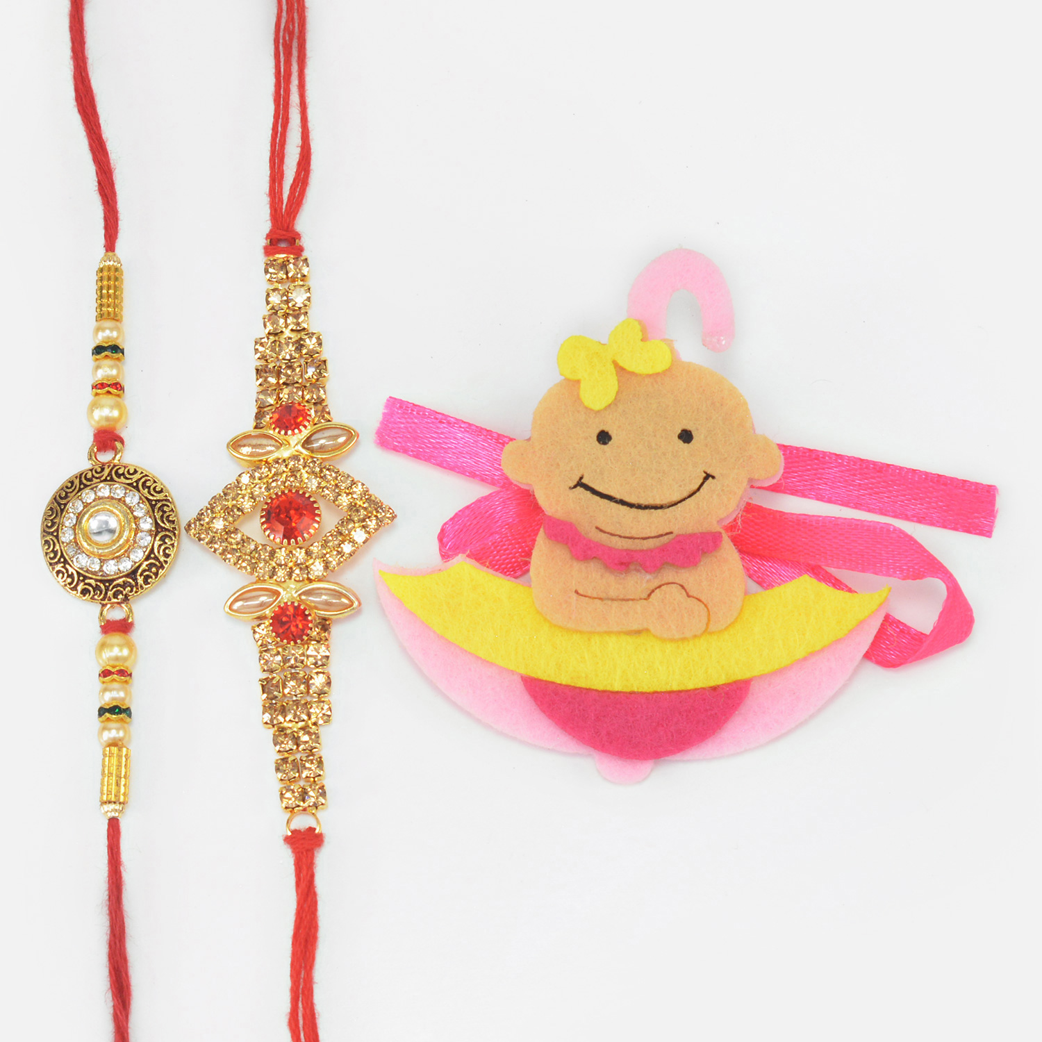 Hand Crafted and Jewel Designer Two Brother Rakhis with Cartoon Rakhi for Kid