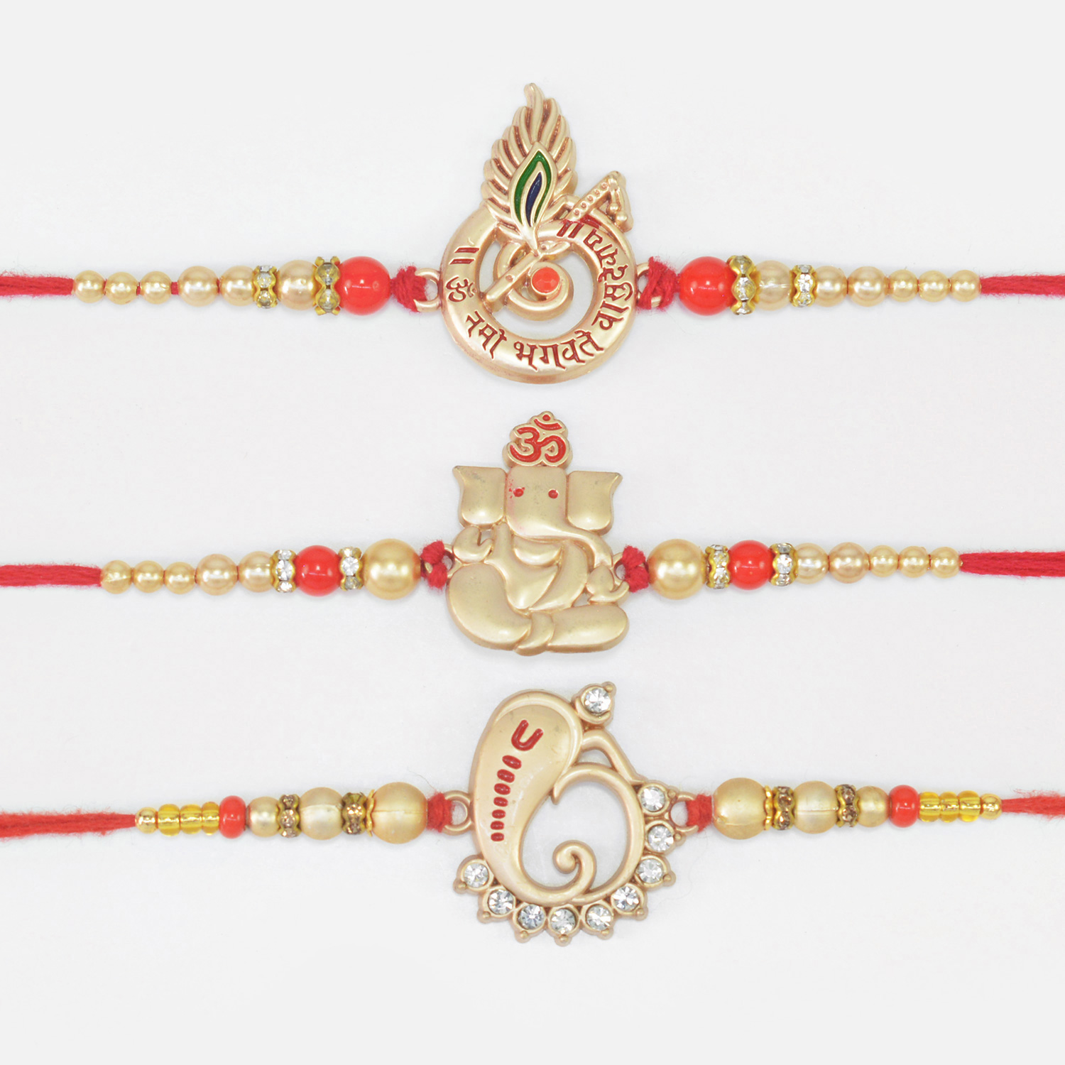 Divine Stylish Rakhis Set of Shri Ganesha and Lord Krishna Symbol Set of 3