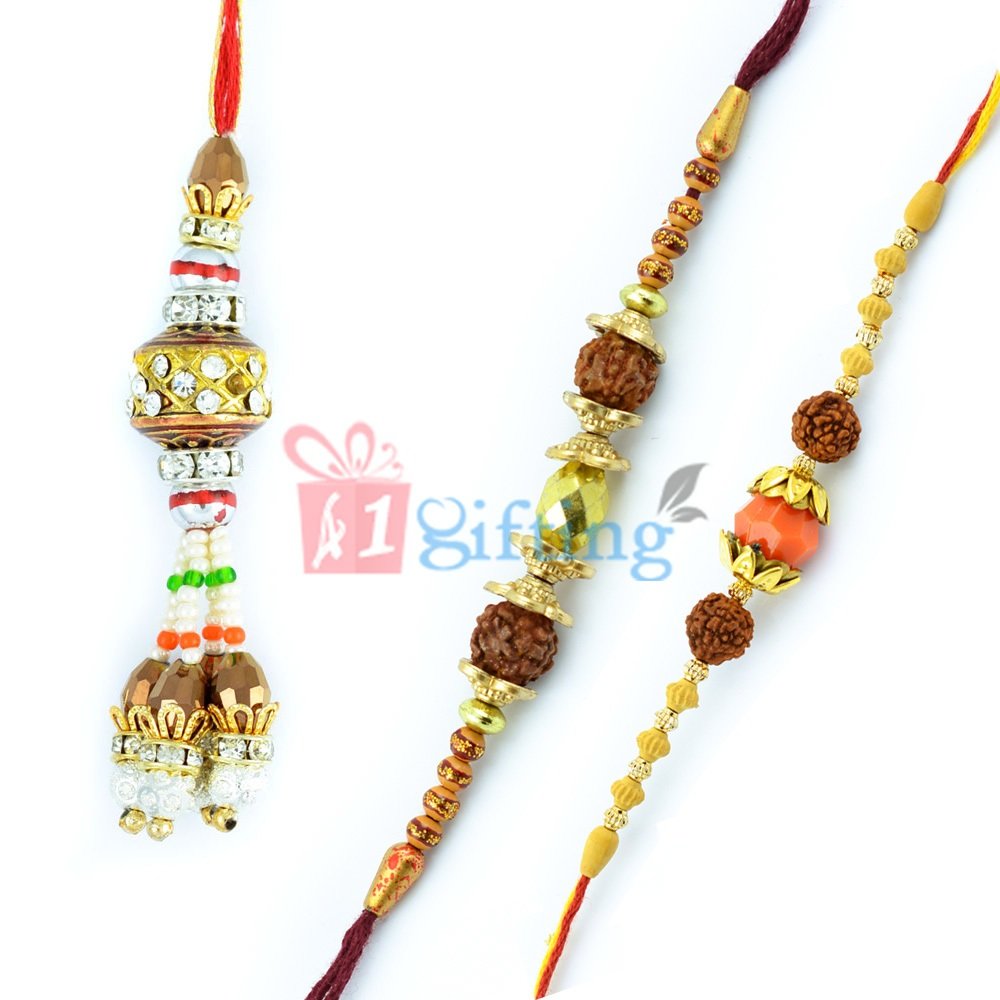 Magnificence or Great Beauty - Rakhi Set of 2 Rakhi for Brother and 1 for Bhabhi
