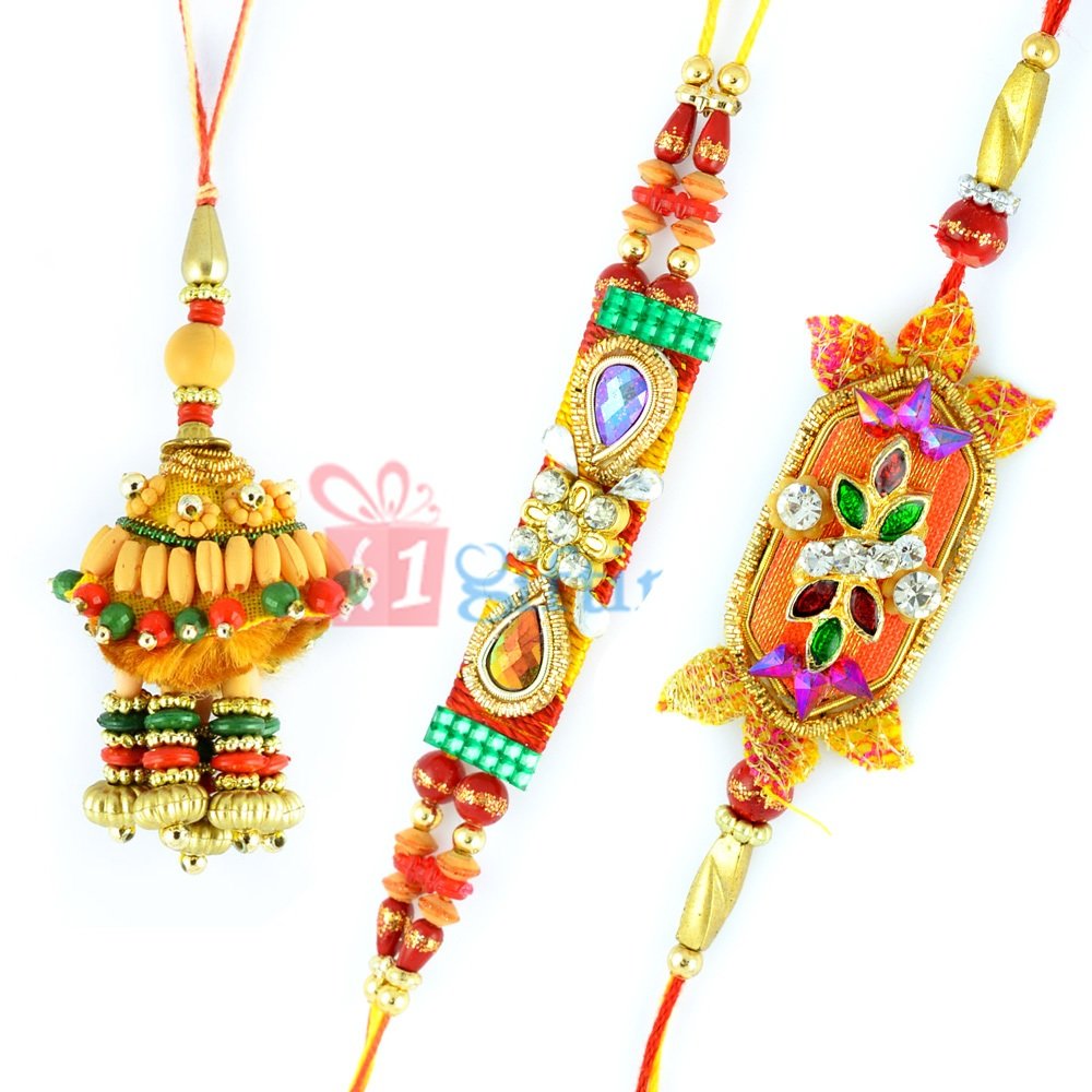 Colorful Collection of 2 Brothers and 1 Sandalwood Work Lumba for Bhabhi