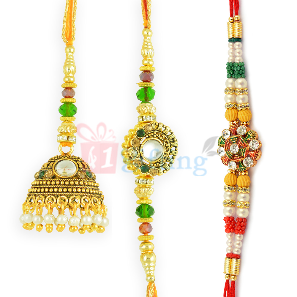 Magnificent Golden Kundan Excellent Combo Rakhi Set