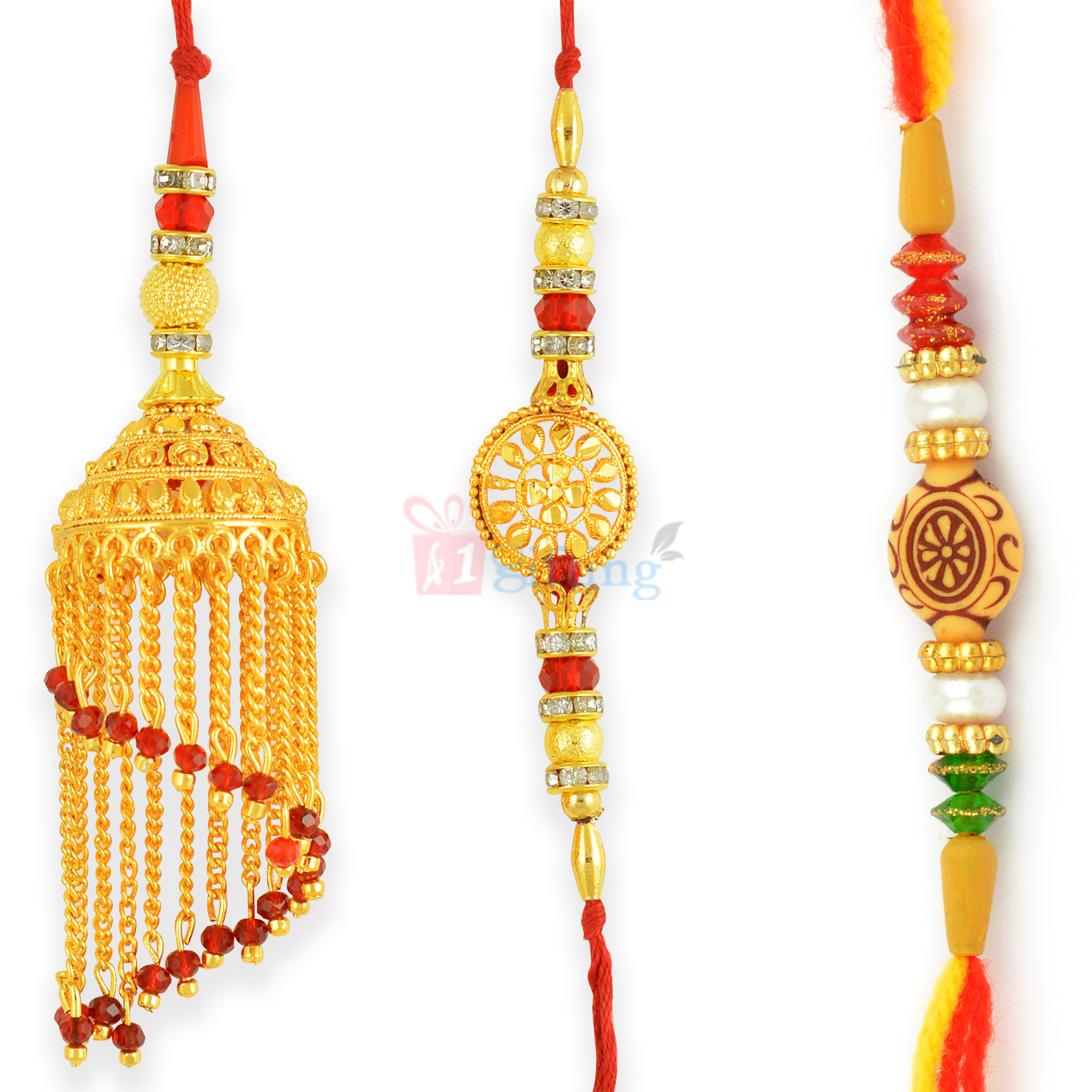 Golden Grace Rakhi Set with Beads Rakhi Combo