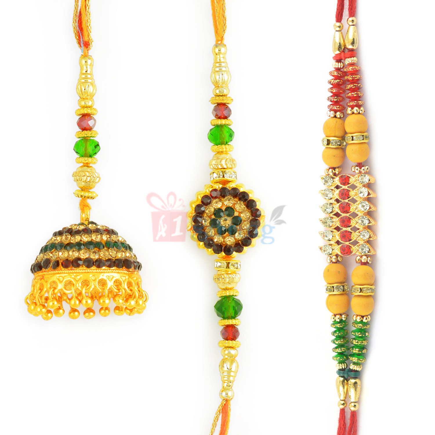 Mighty Marwari Style Rakhi Set of Golden Diamond Theme