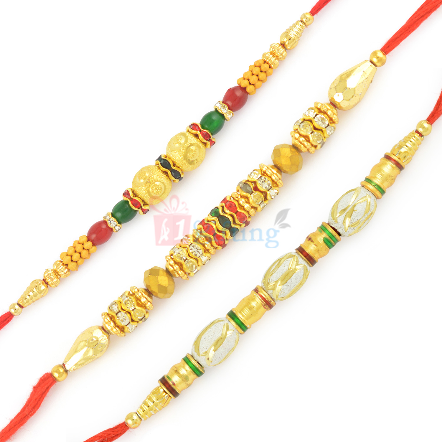 Authentic Golden Cut AD n Golden Diamond Beads Rakhi Set