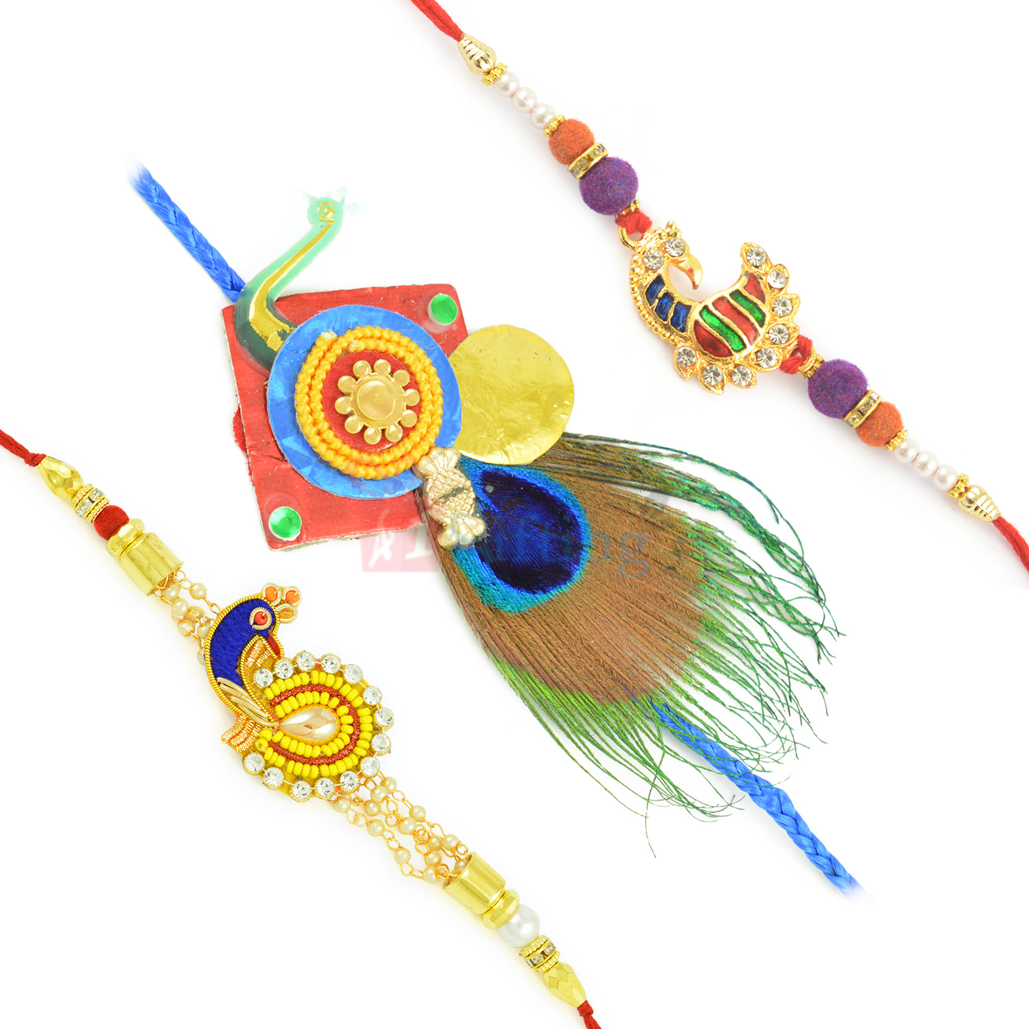 Pretty Peacock Colorful Designer Metal and Beads Rakhi Set
