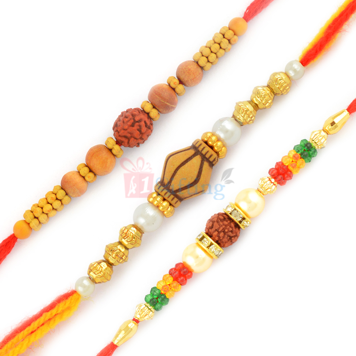 Attractive Holy Rudraksh Beads Rakhi Combo of 3 Rakhis