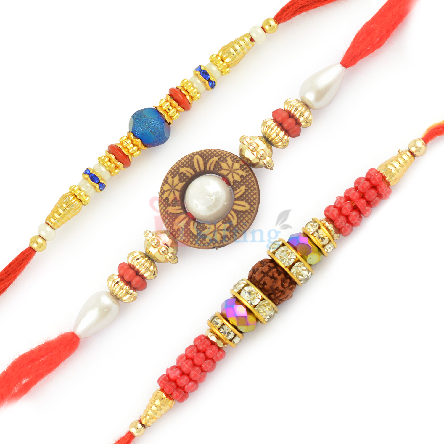 Fancyfully Designed Rudraksh Pearl Multi Color Beads Rakhi Set