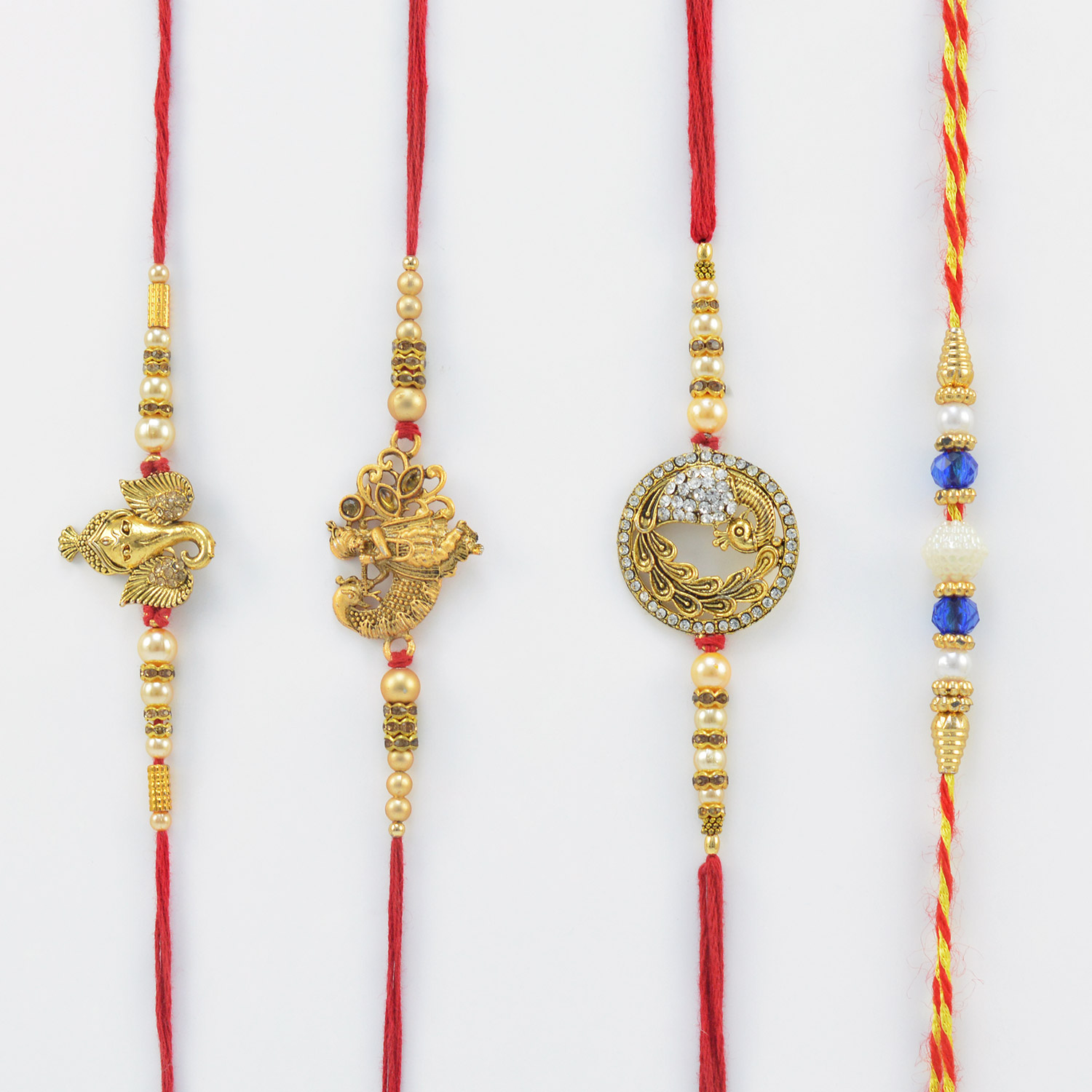 Golden Color and Beads Rakhi Set of 4 for Brother