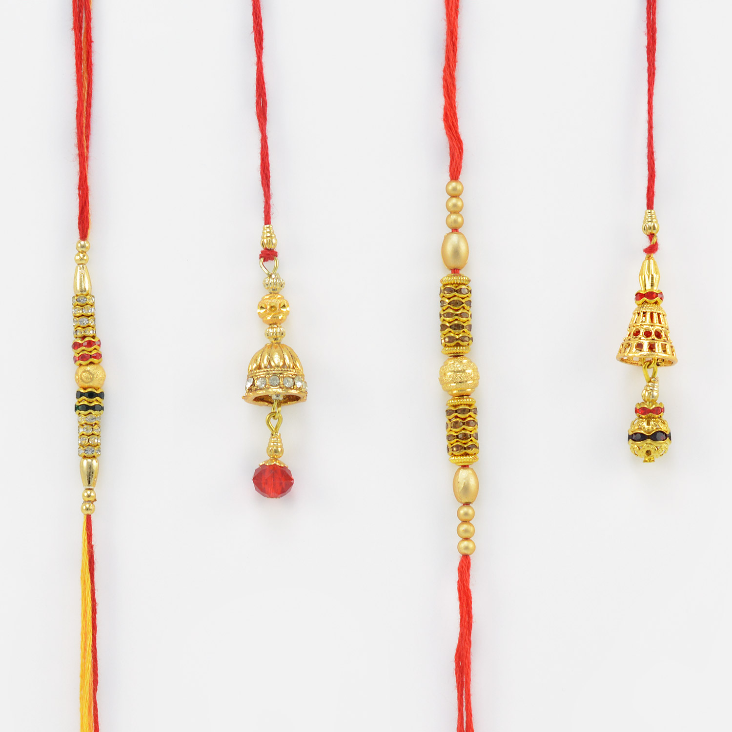 Golden Colore Beads and jewel Rakhi 2 pair of Bhaiya Bhabhi Rakhi