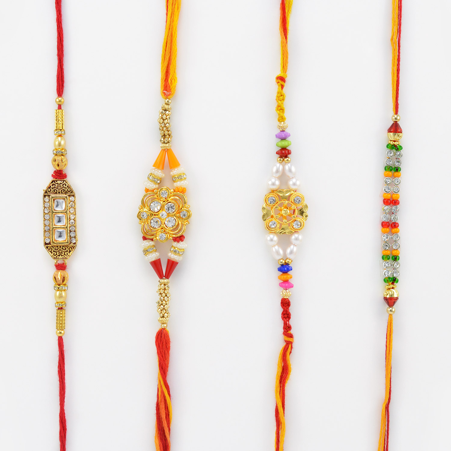 Jewel and multicolor Rakhi Set of 4 Rakhis