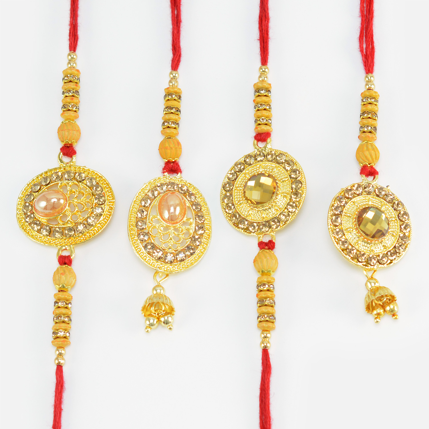 Pair of 2 Golden Pearl and Kundan Stone Studded Bhaiya Bhabhi Rakhi Set of 2 Pairs