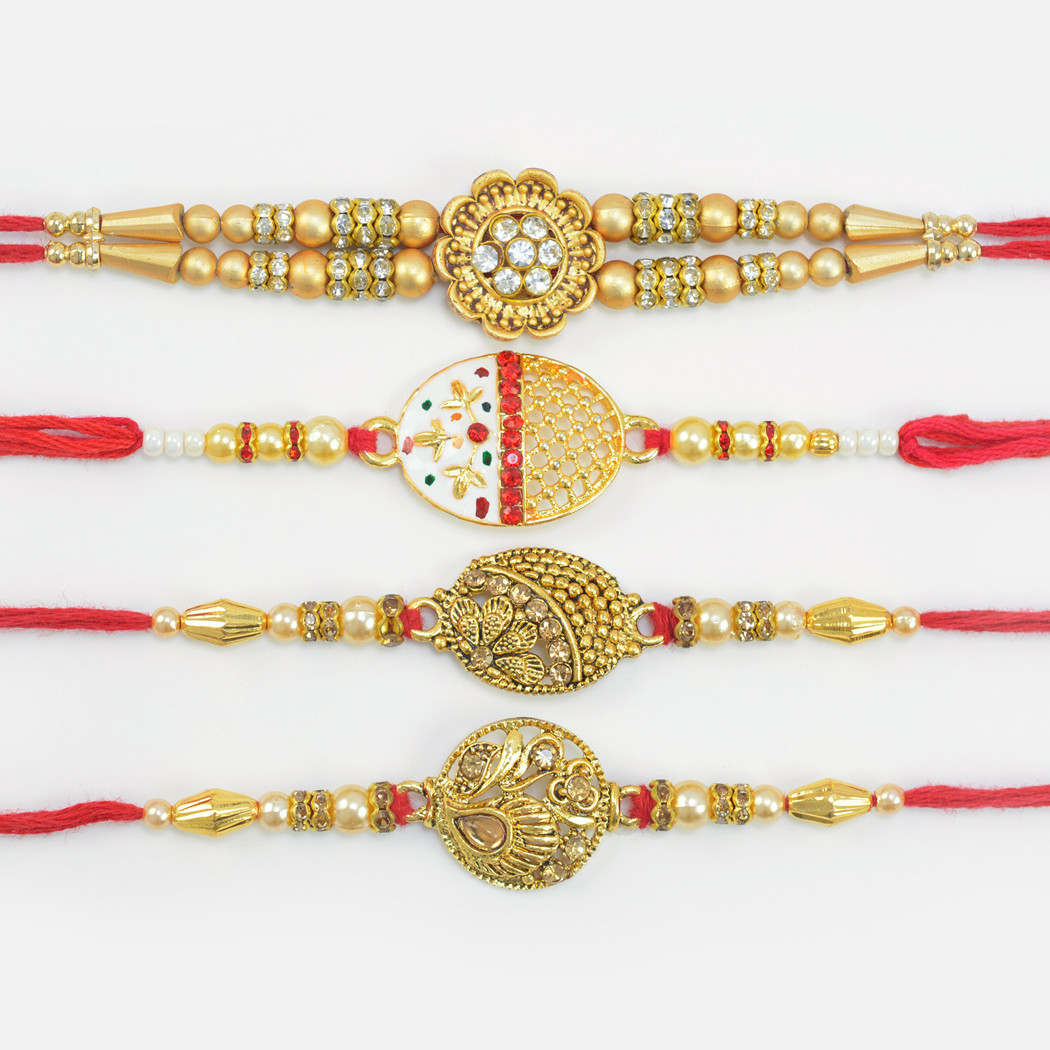 4 Fine Work Hand Crafted Special Set of Unique Brother Rakhis Set